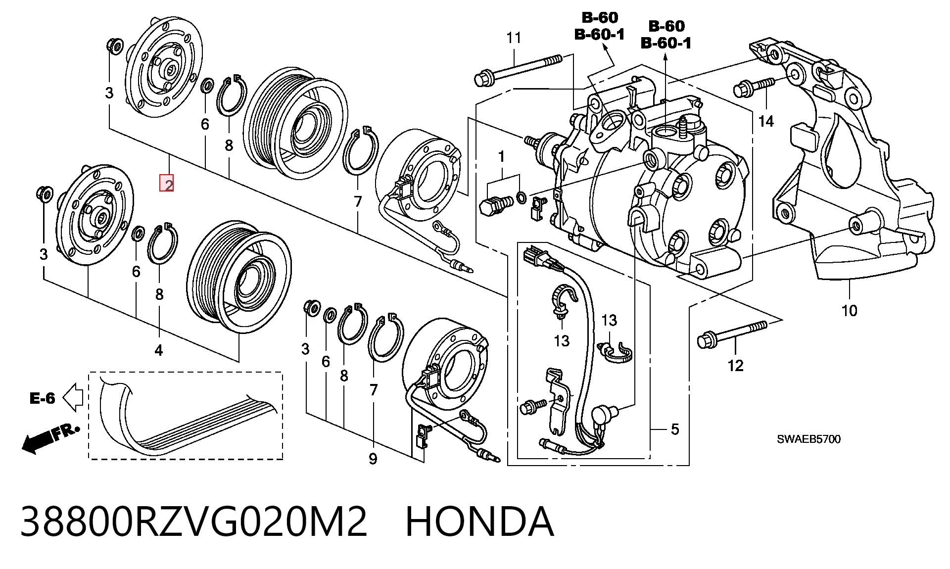 38800RZVG020M2 Honda Compressor de aparelho de ar condicionado