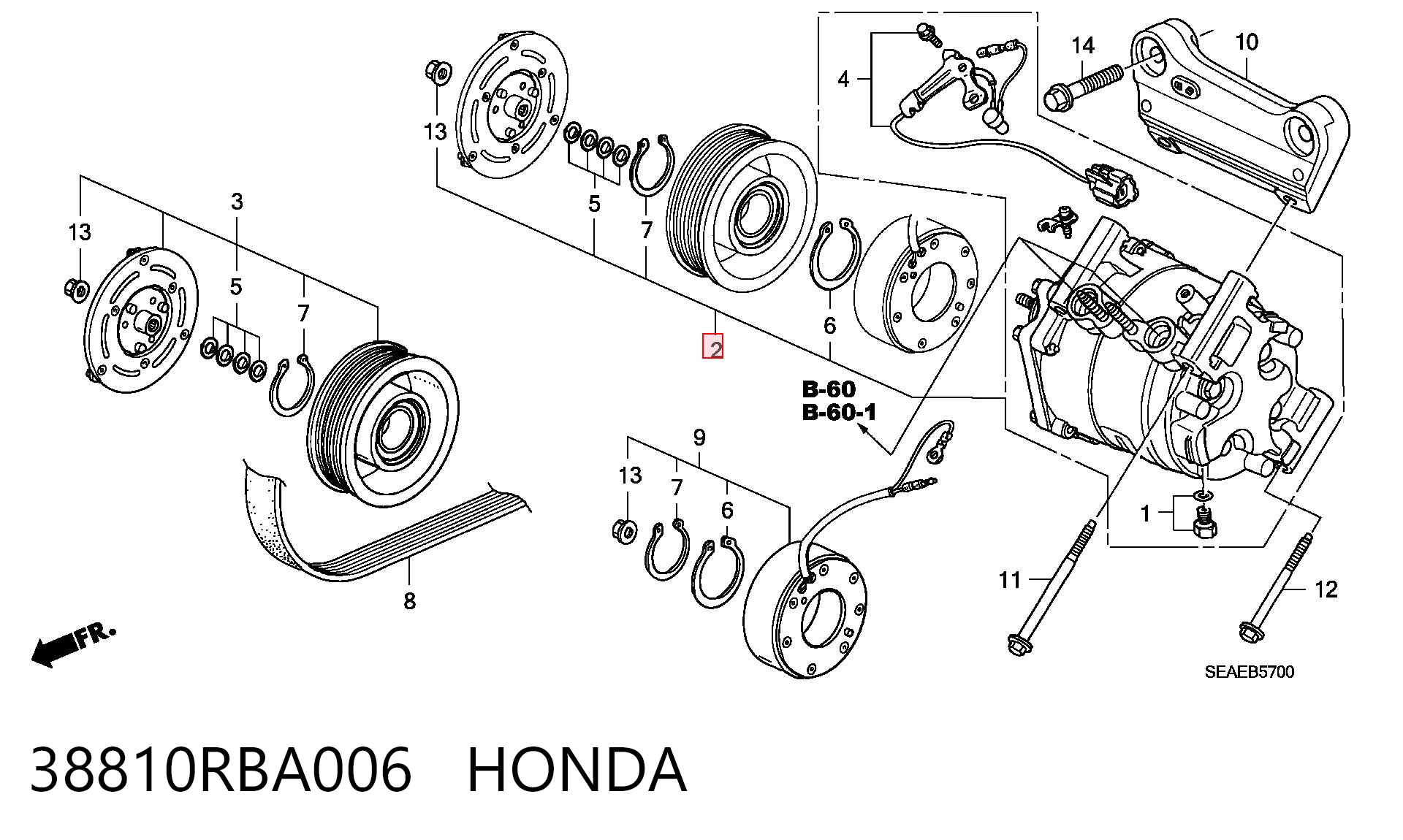 38810RBA006 Honda Compressor de aparelho de ar condicionado