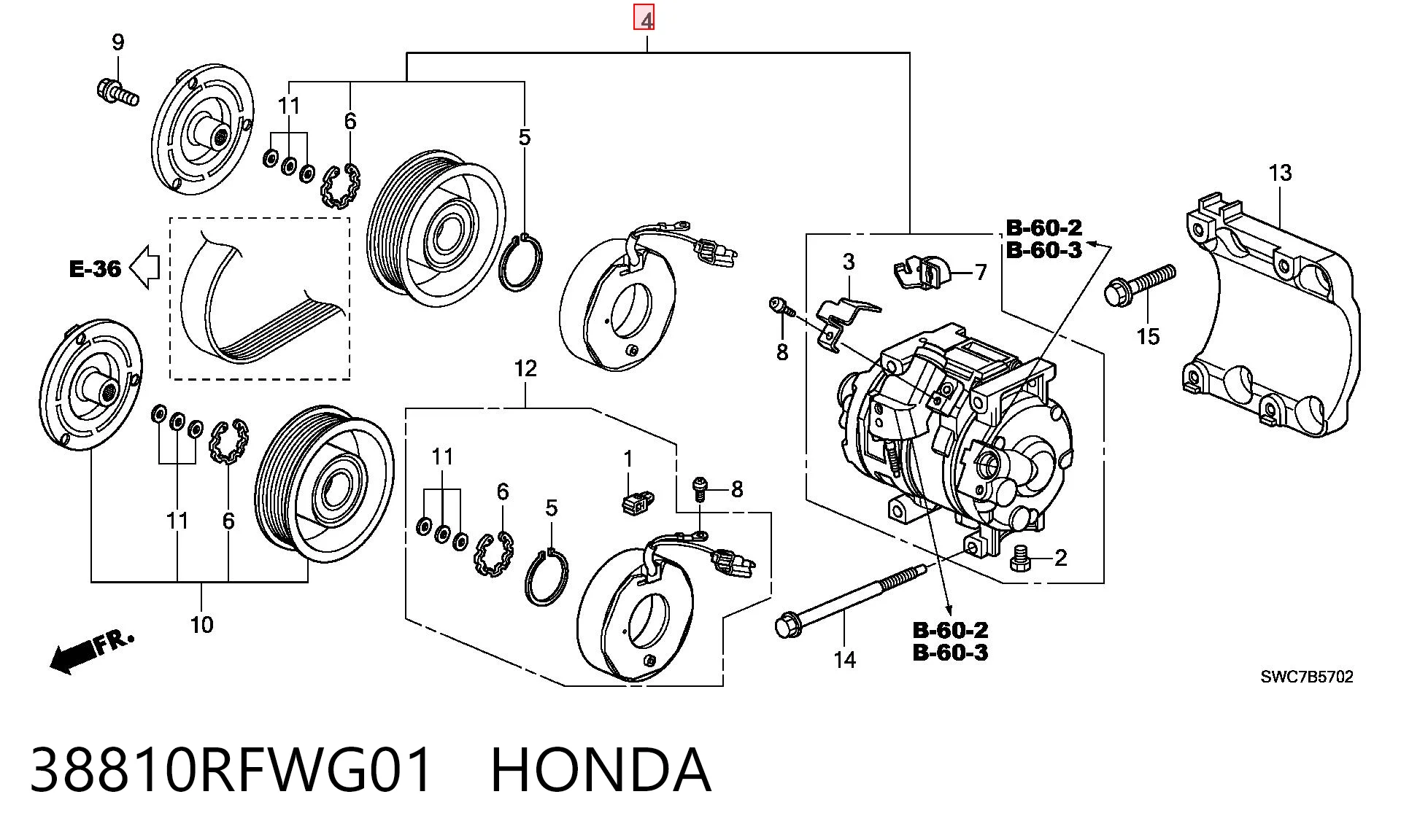 38810RFWG01 Honda Compressor de aparelho de ar condicionado