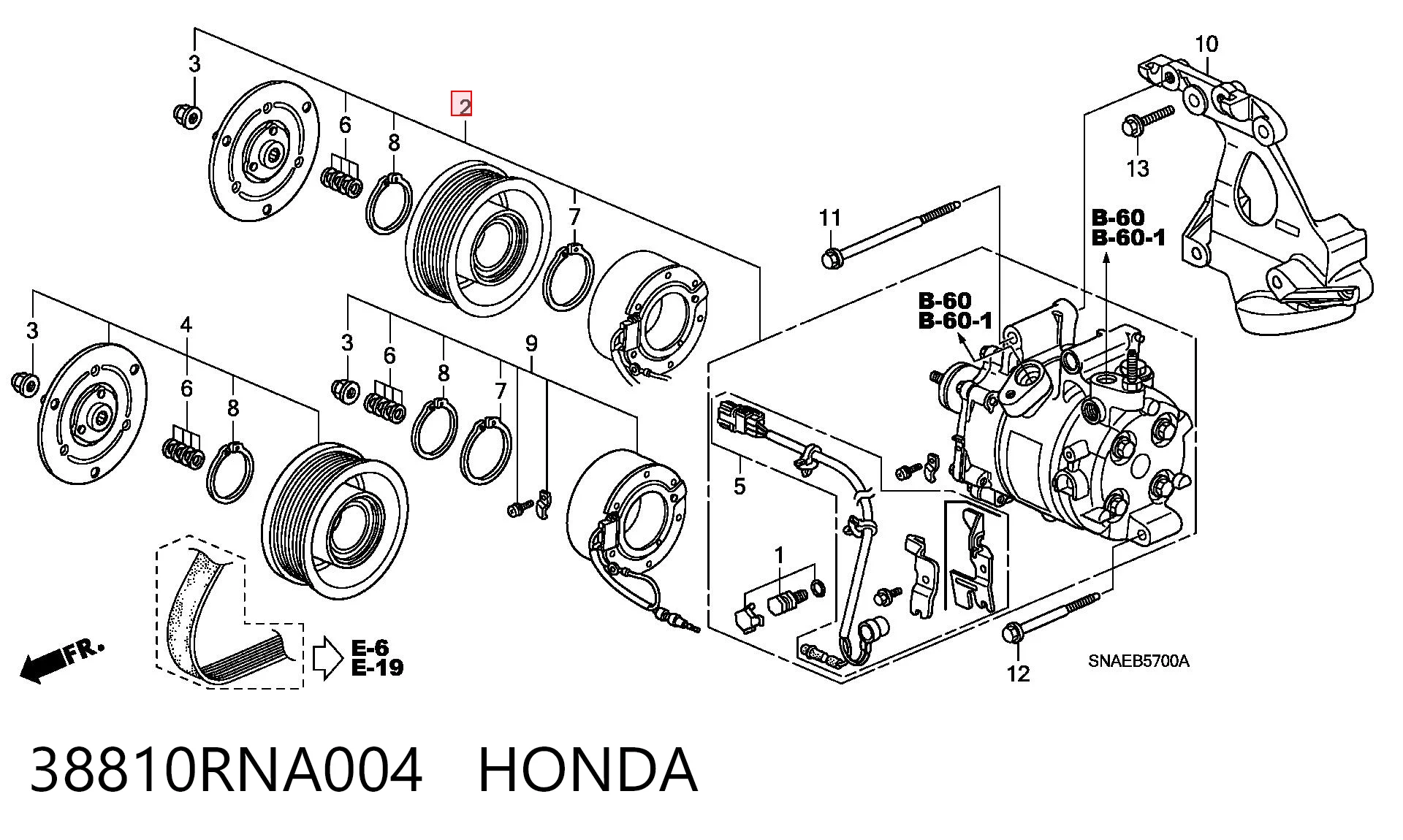38810RNA004 Honda Compressor de aparelho de ar condicionado