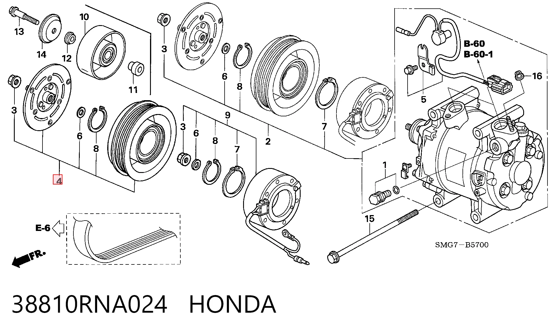 38810RNA024 Honda Polia do compressor de aparelho de ar condicionado