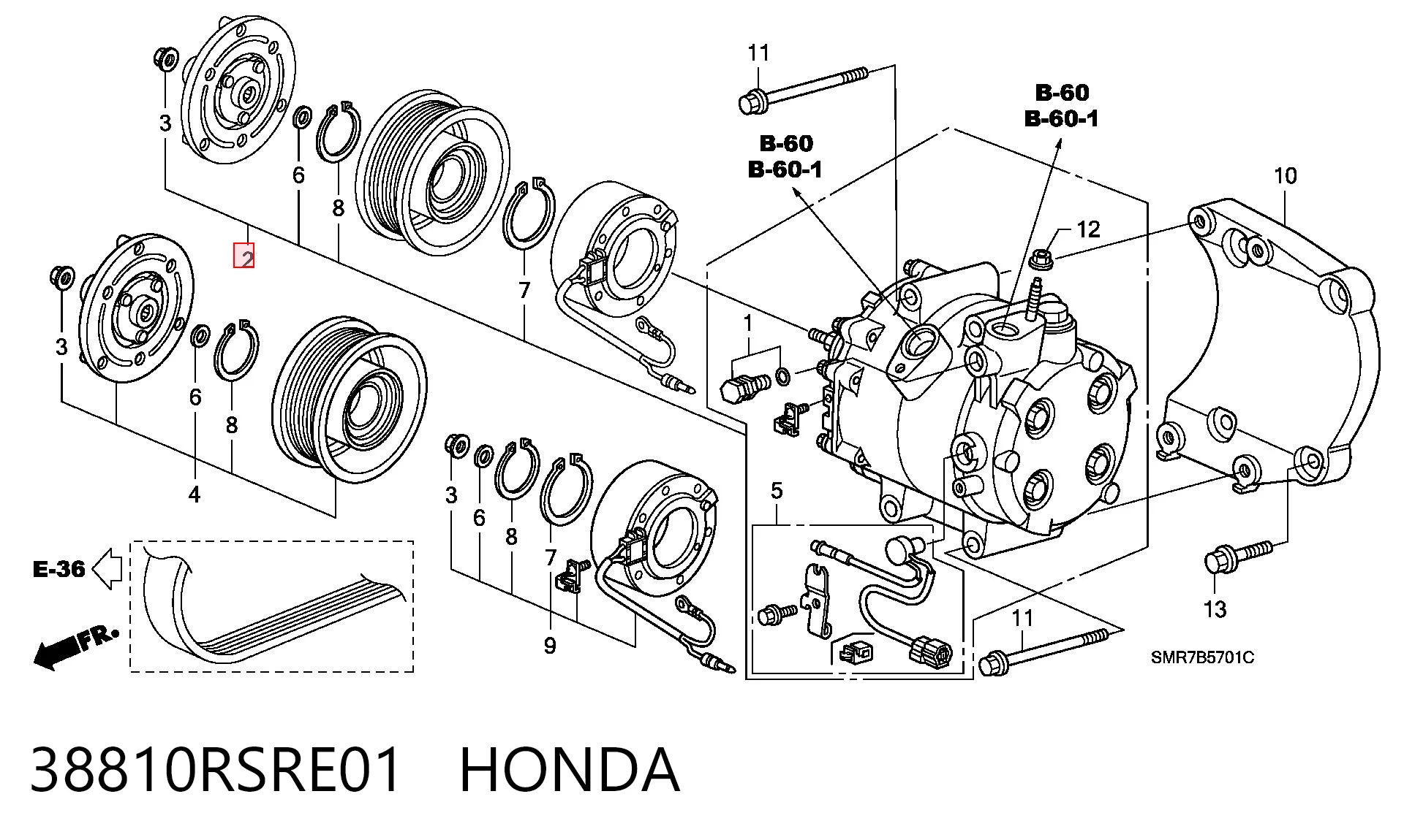 38810RSRE01 Honda Compressor de aparelho de ar condicionado