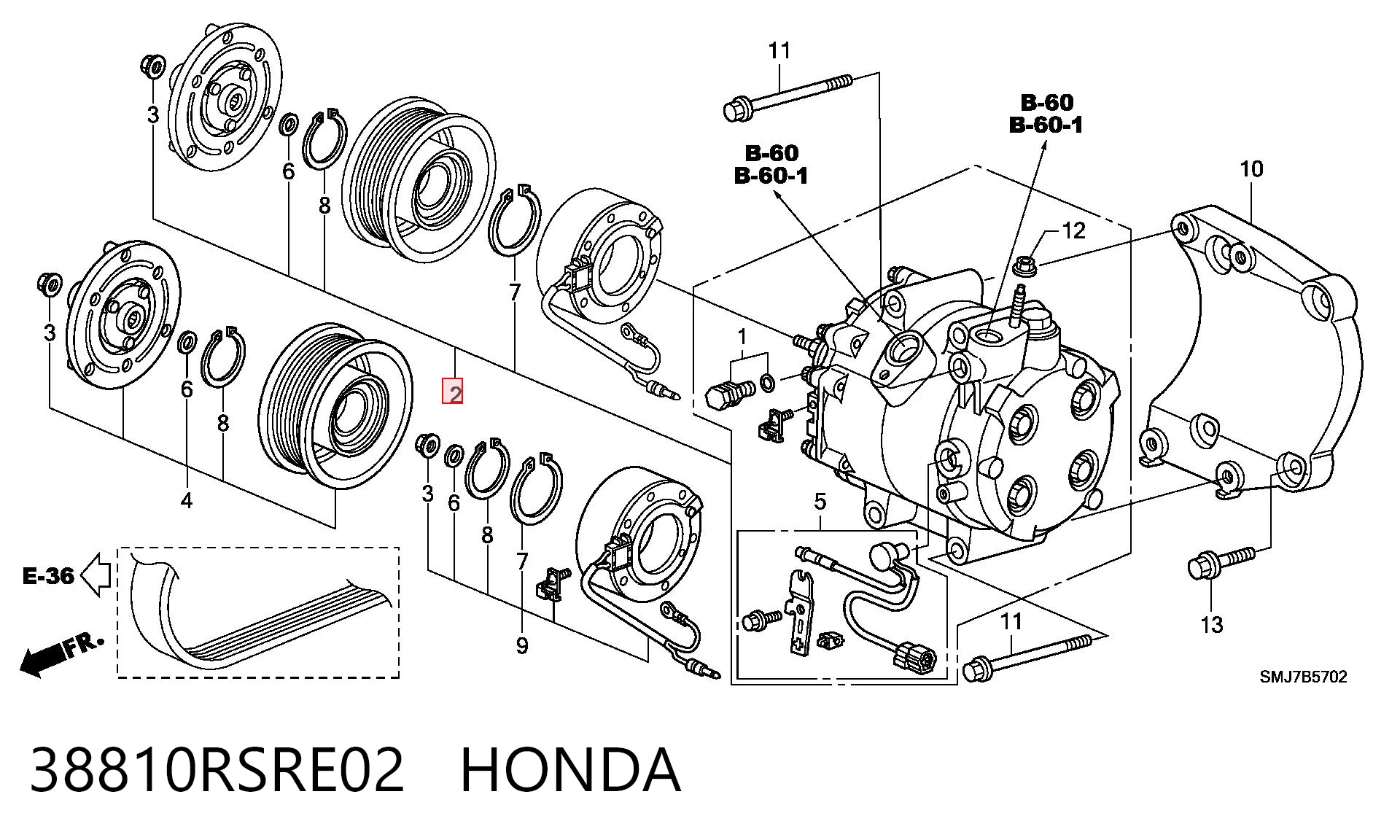38810RSRE02 Honda Compressor de aparelho de ar condicionado