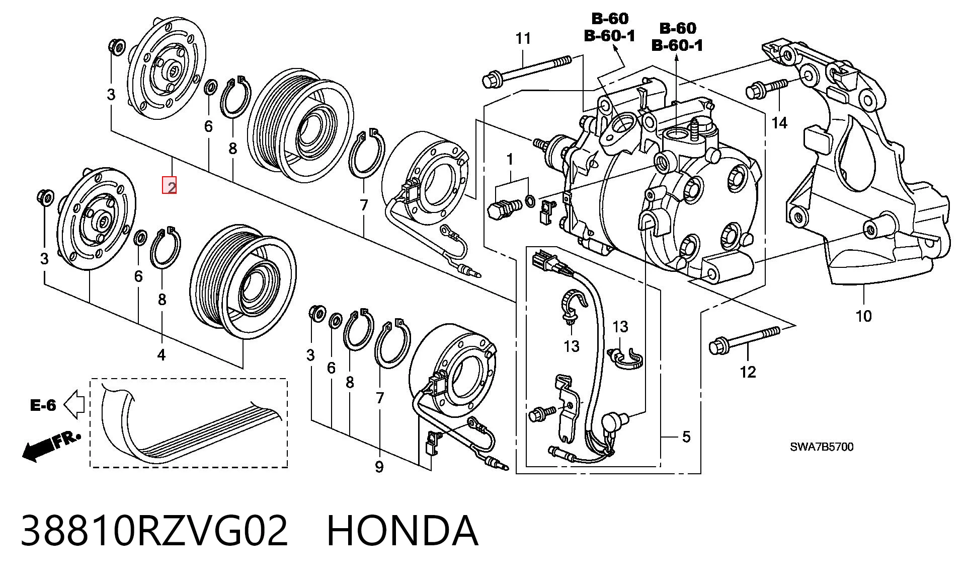38810RZVG02 Honda Compressor de aparelho de ar condicionado