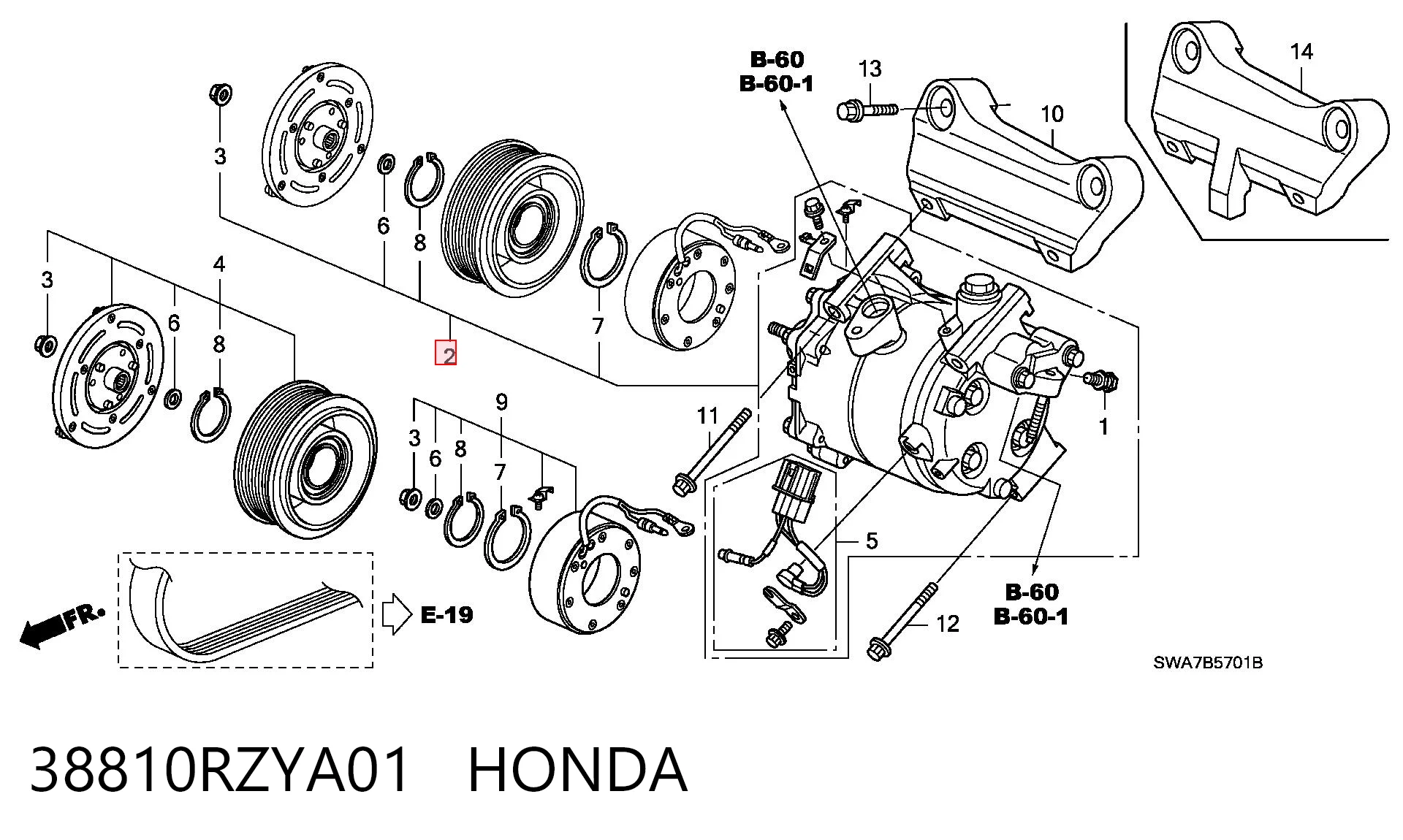 38810RZYA01 Honda Compressor de aparelho de ar condicionado