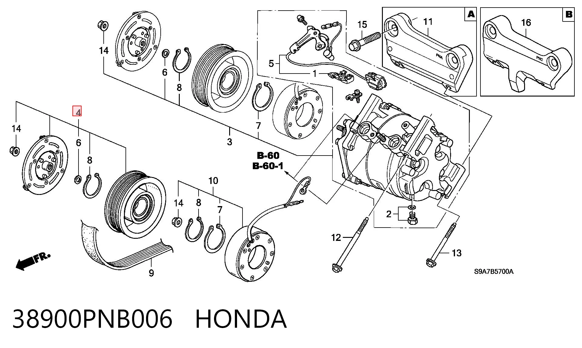 38900PNB006 Honda Acoplamento (bobina magnética) do compressor de aparelho de ar condicionado