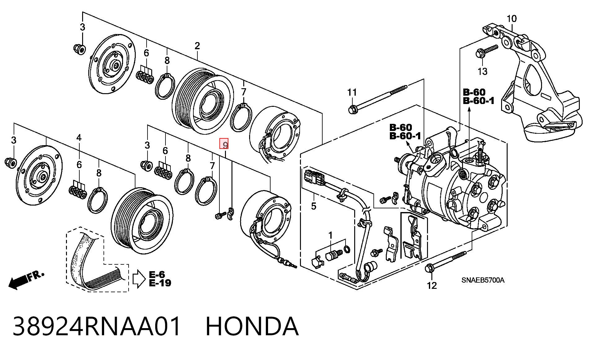 38924RNAA01 Honda Acoplamento (bobina magnética) do compressor de aparelho de ar condicionado