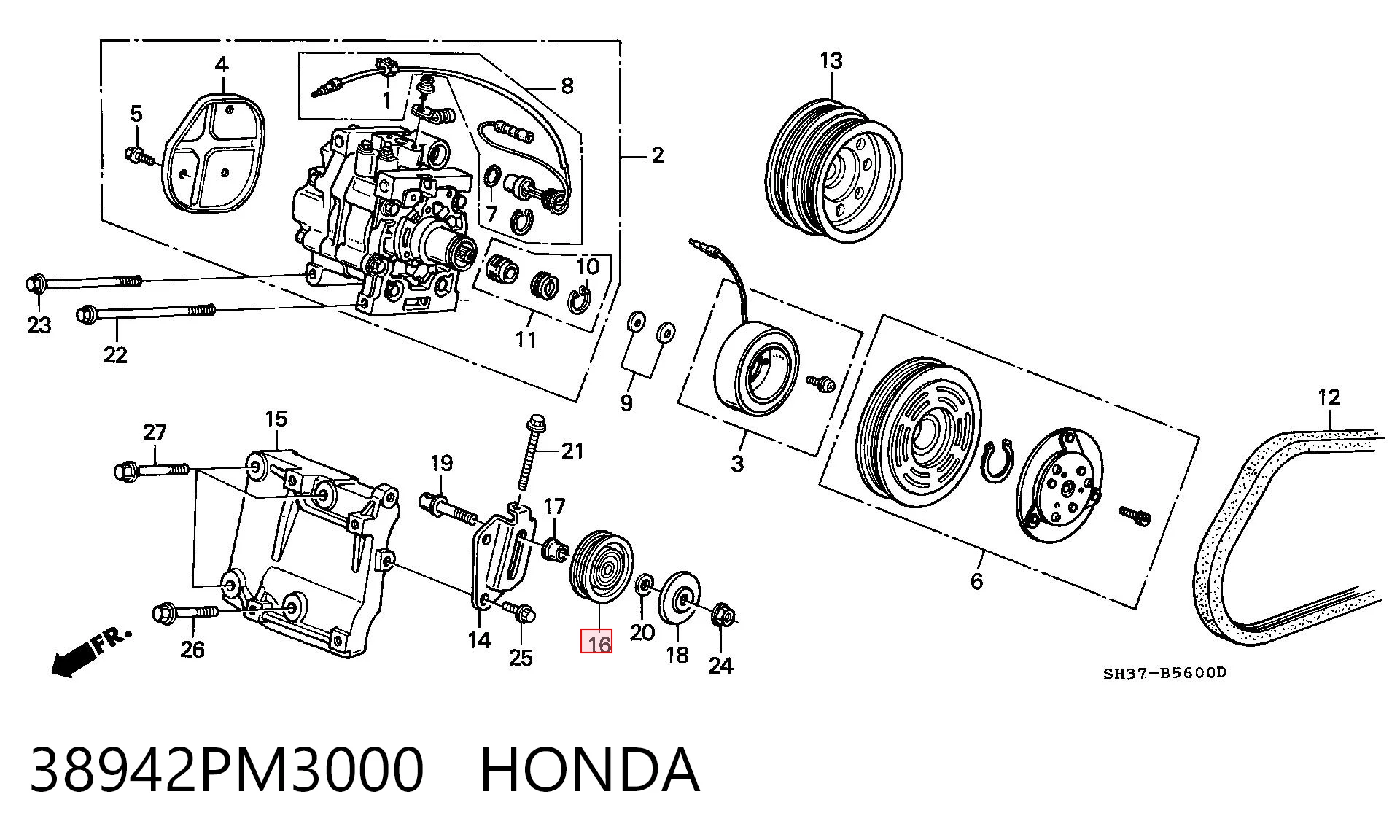 Rolo de reguladora de tensão da correia de transmissão para Honda Civic MB