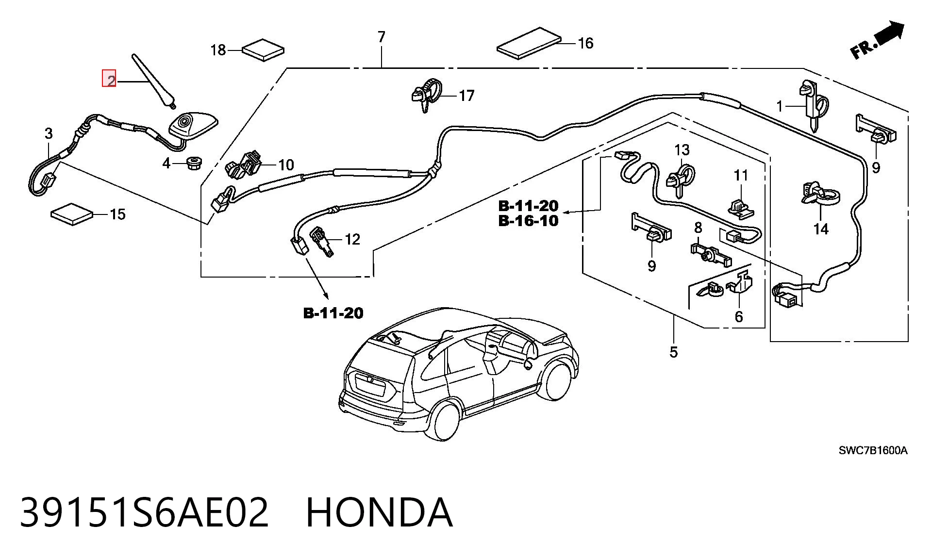39151S6AE02 Honda Haste de antena