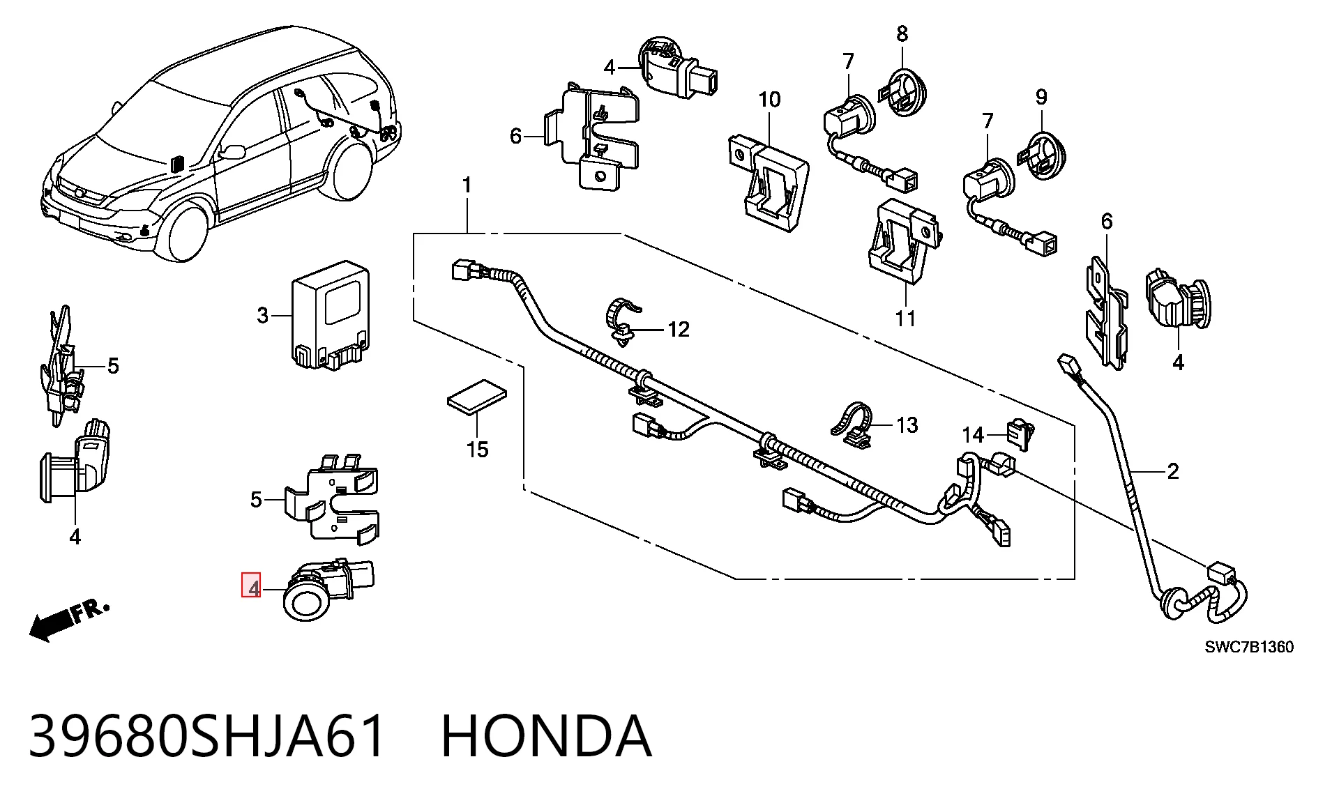 39680SHJA61 Honda Sensor dianteiro de sinalização de estacionamento (sensor de estacionamento)