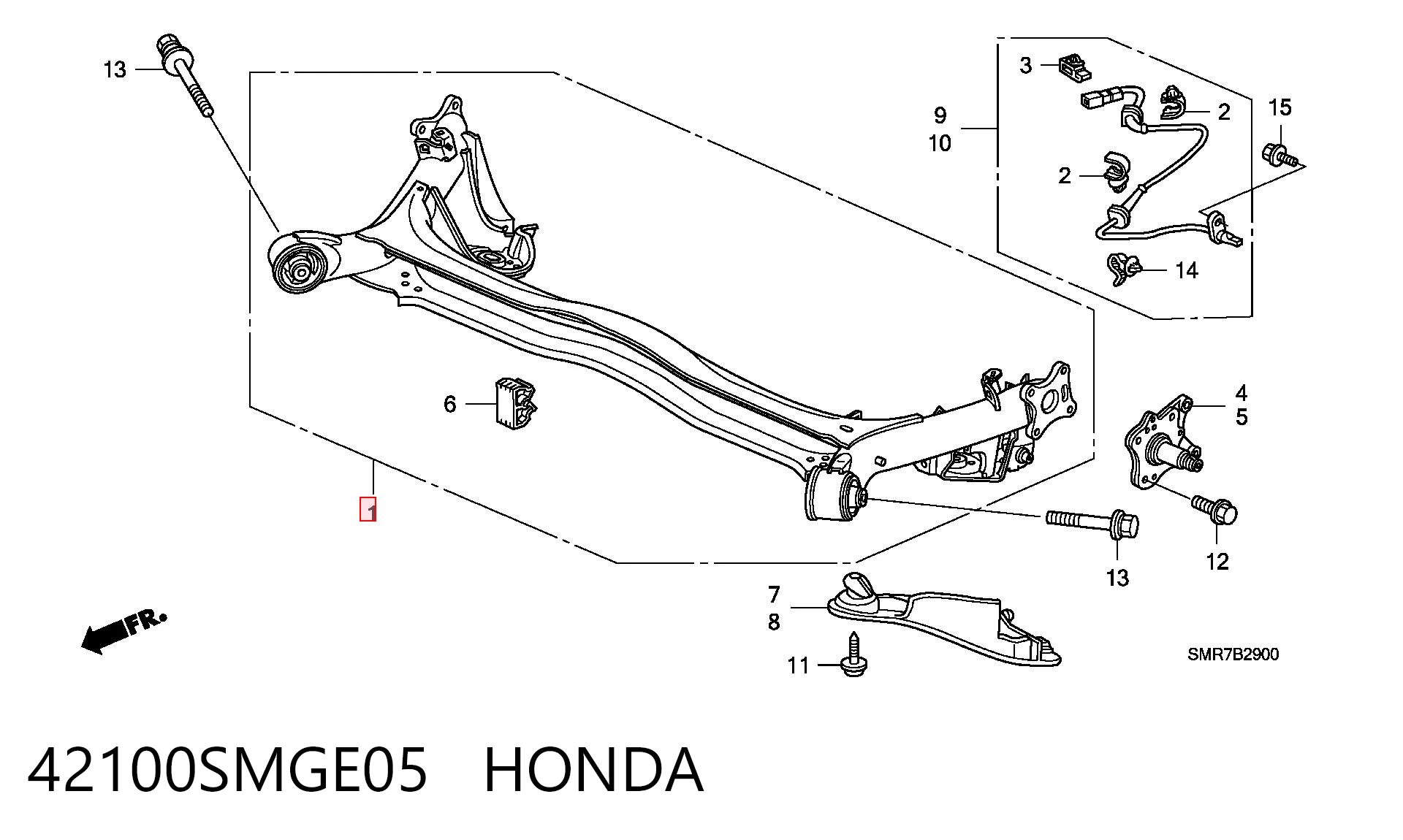 42100SMGE05 Honda Viga de suspensão traseira (plataforma veicular)