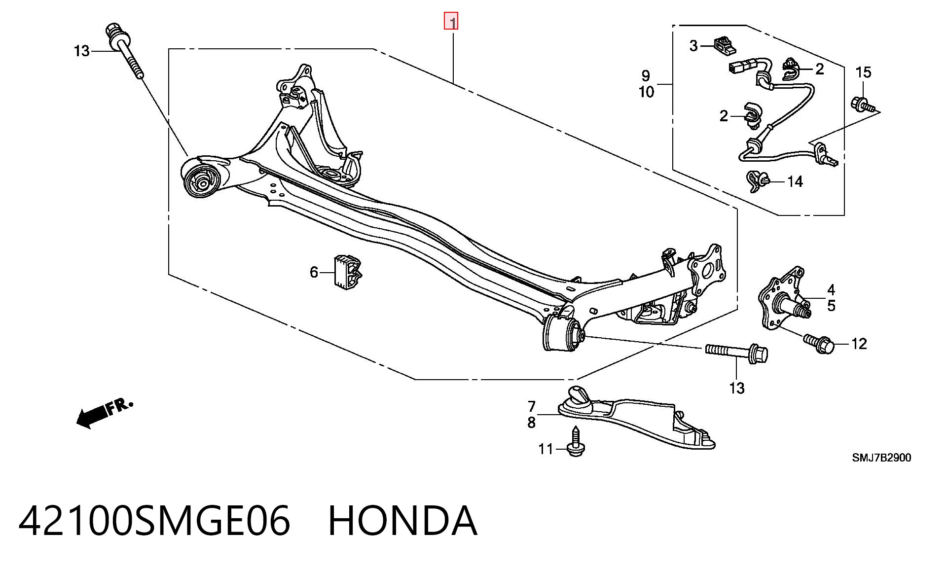 42100SMGE06 Honda Viga de suspensão traseira (plataforma veicular)