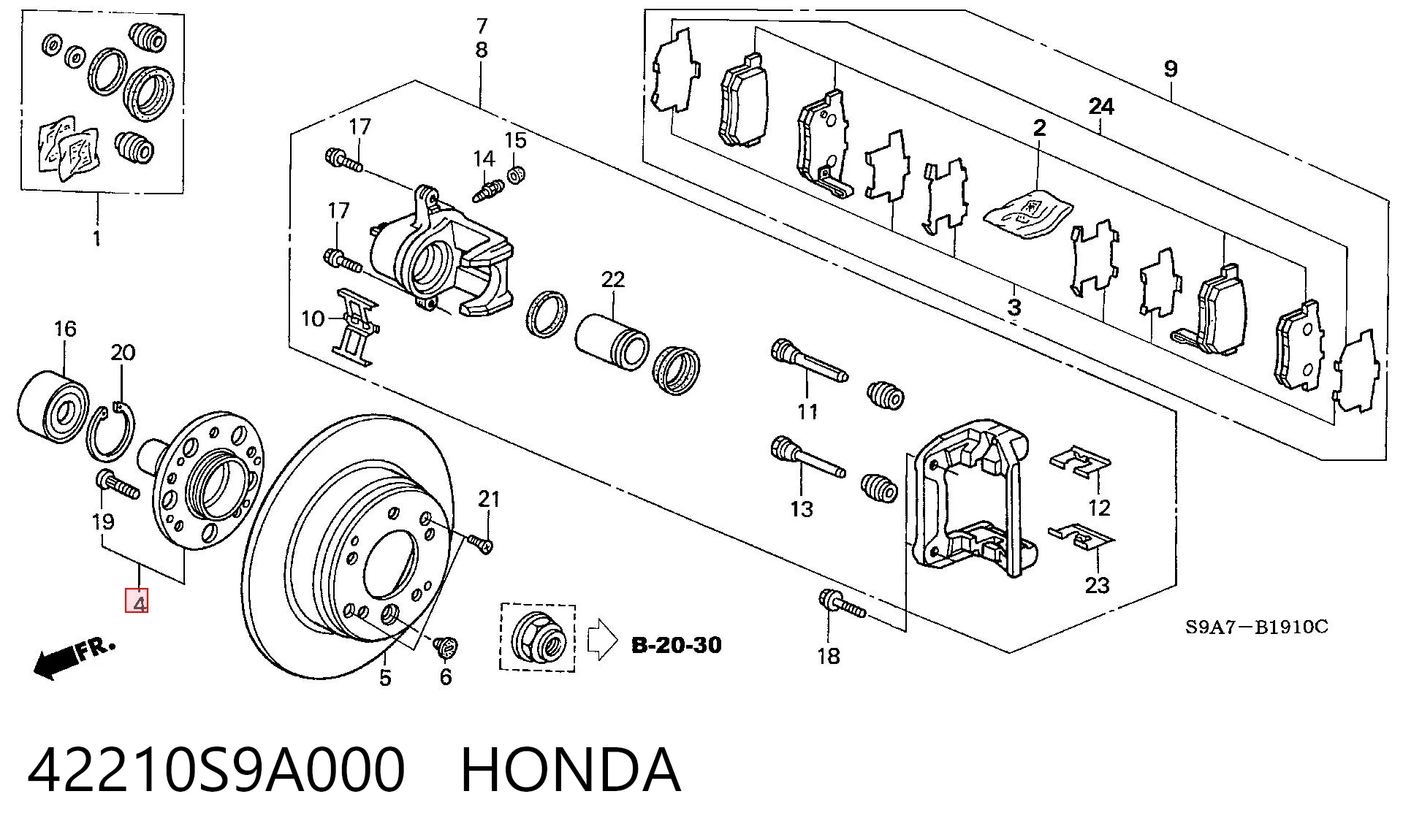 Cubo traseiro para Honda CR-V RD