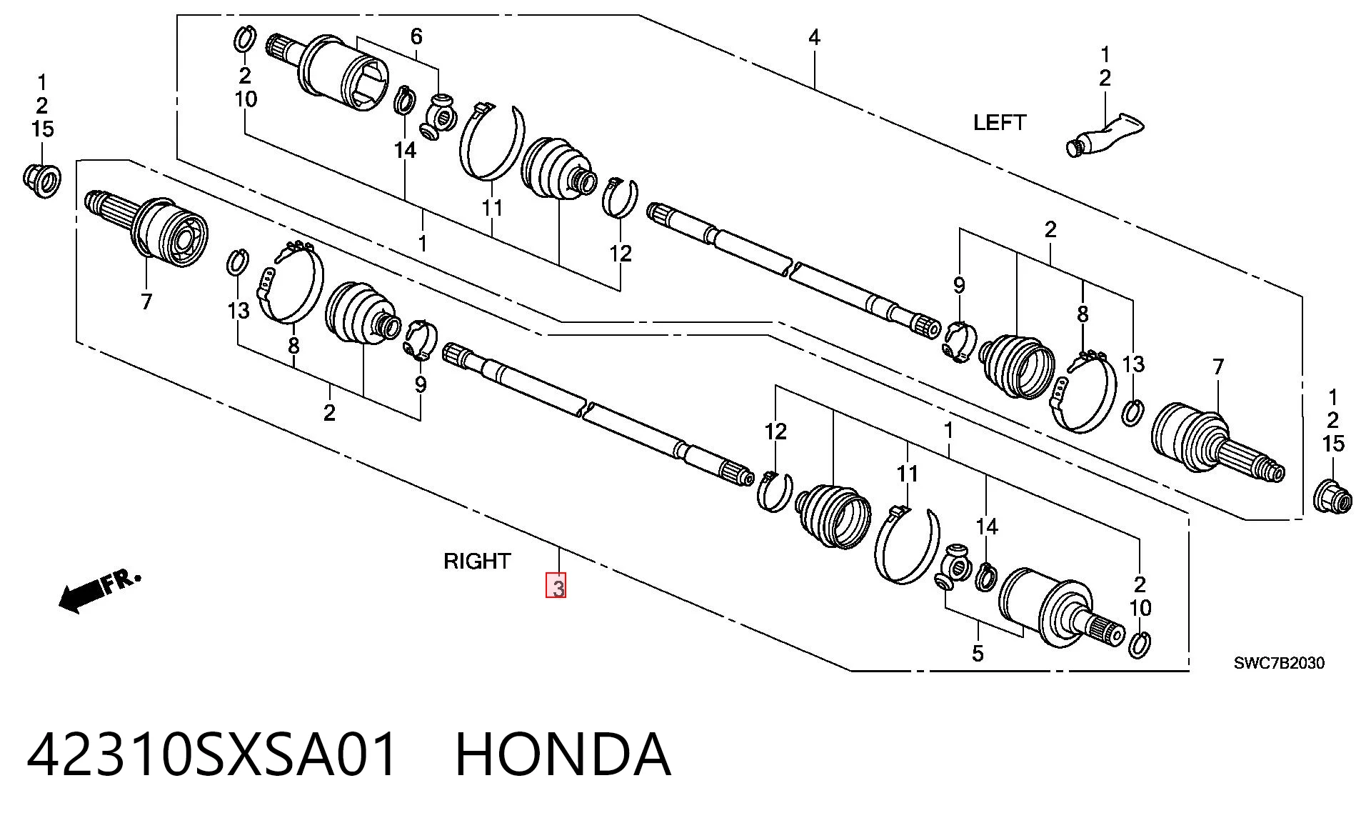 42310SXSA01 Honda Semieixo traseiro direito