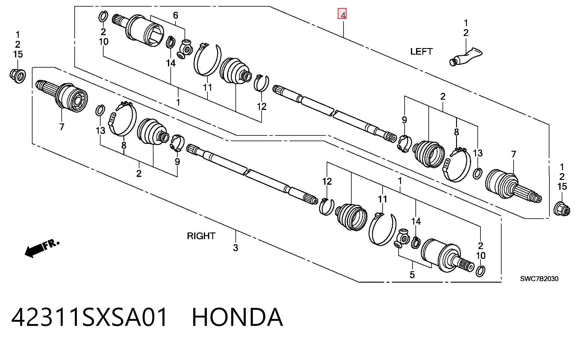 42311SXSA01 Honda Semieixo traseiro esquerdo