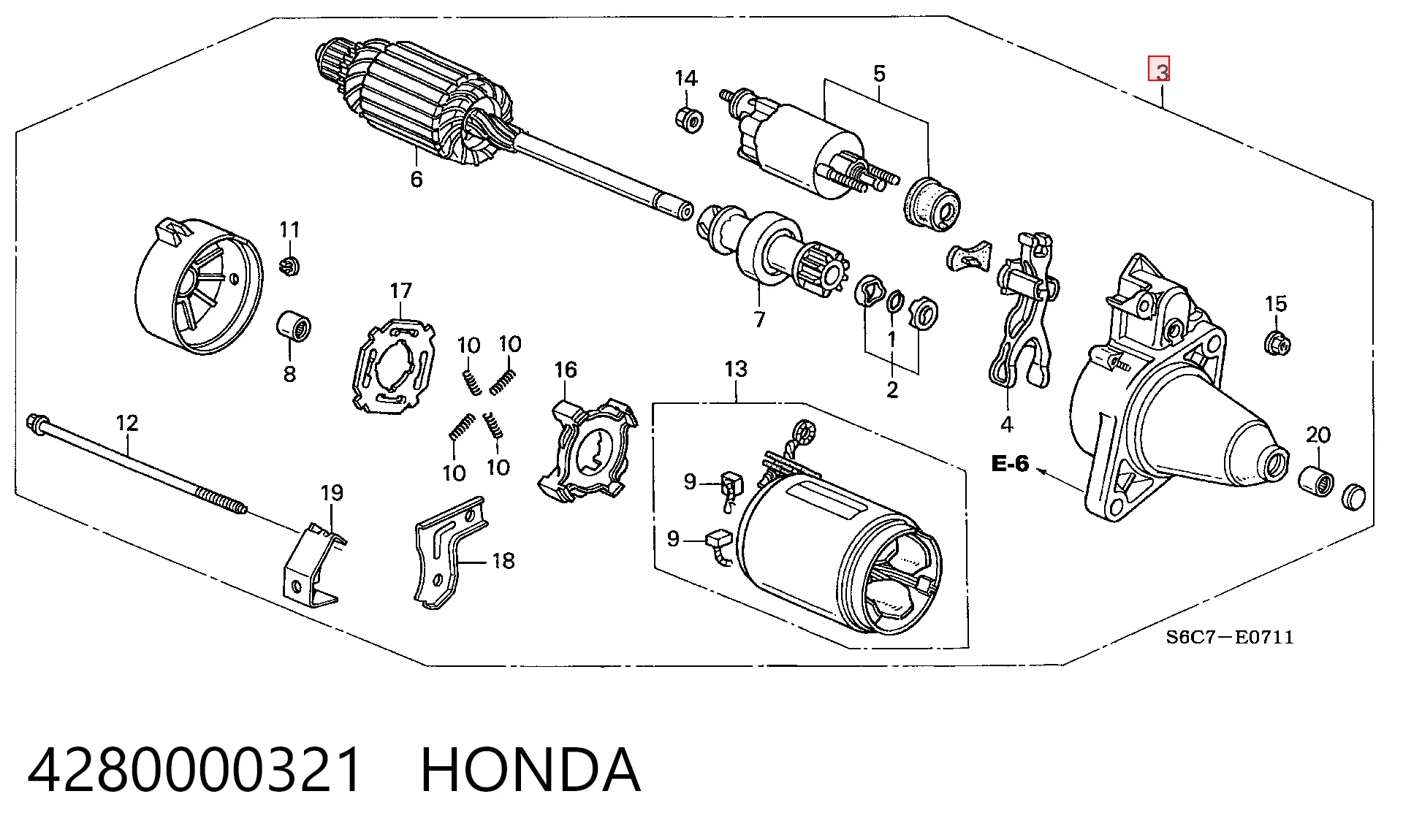 4280000321 Honda Motor de arranco