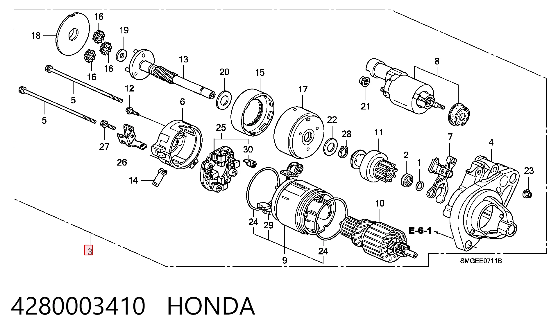 4280003410 Honda Motor de arranco