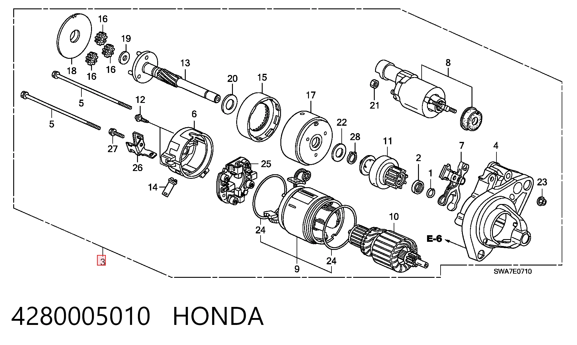 4280005010 Honda Motor de arranco