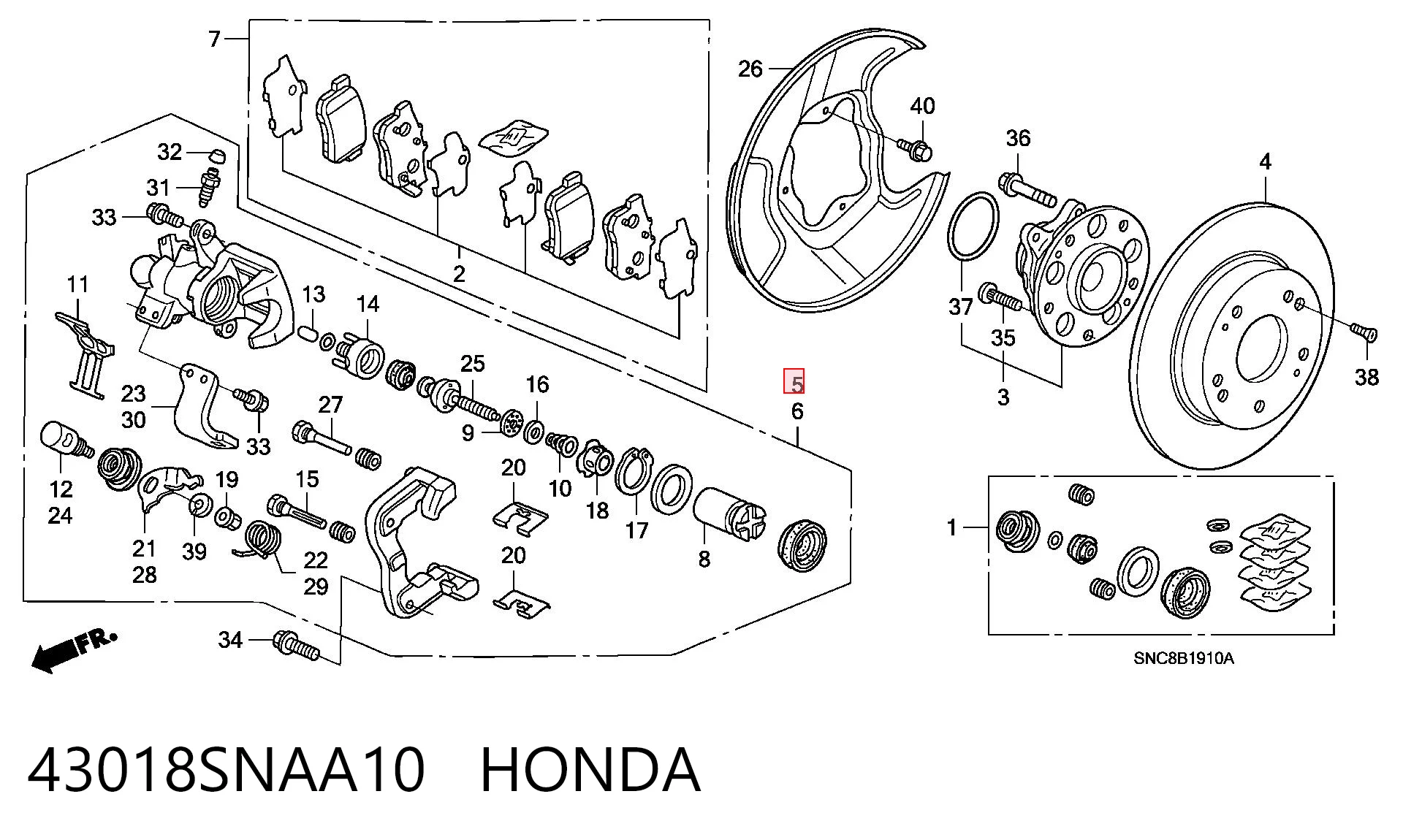 43018SNAA10 Honda Suporte do freio traseiro direito
