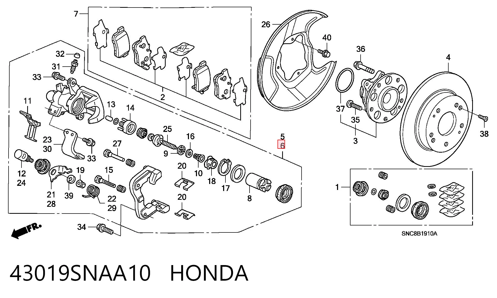 43019SNAA10 Honda Suporte do freio traseiro esquerdo