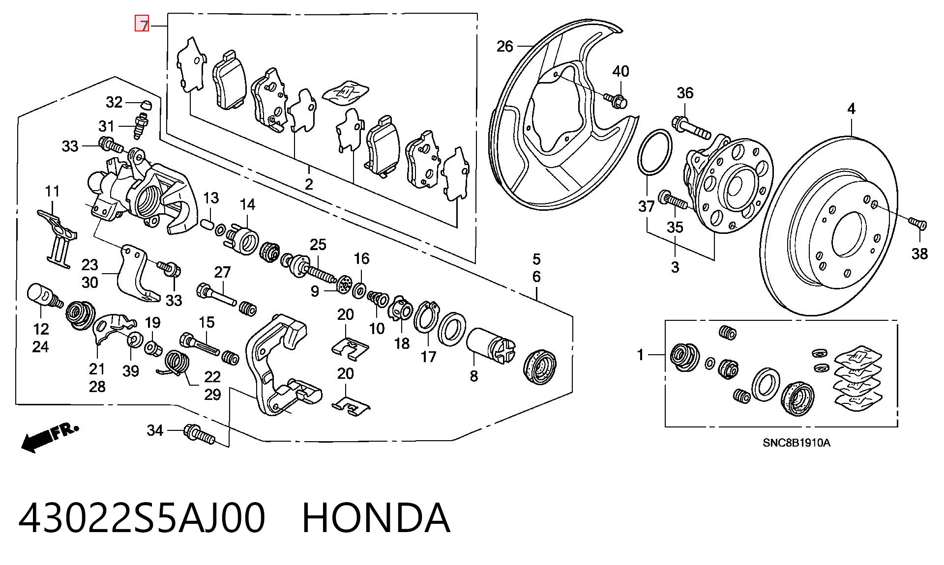 43022S5AJ00 Honda Sapatas do freio traseiras de disco