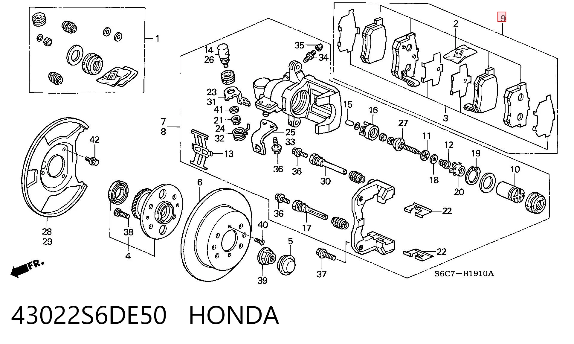 43022S6DE50 Honda Sapatas do freio traseiras de disco