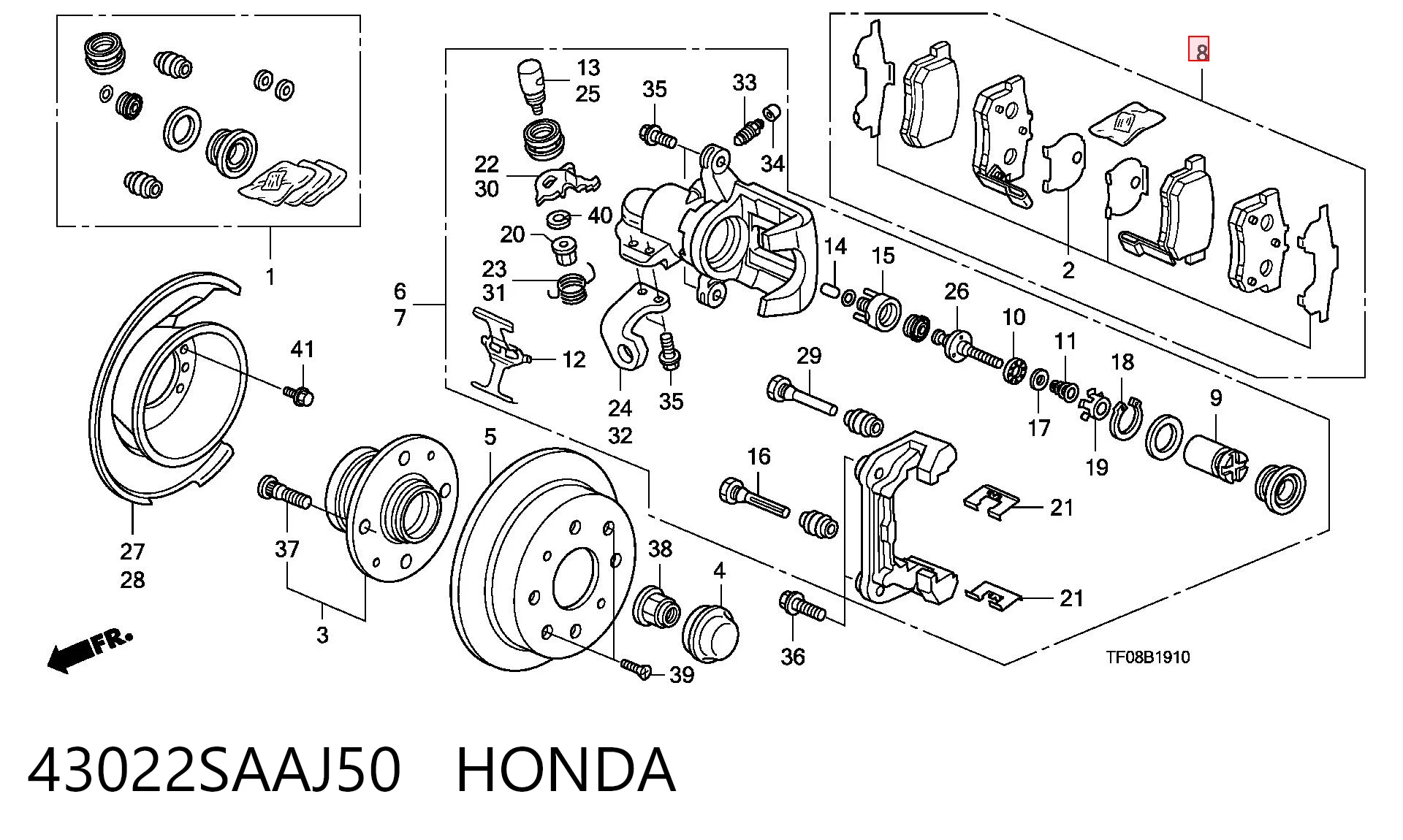 43022SAAJ50 Honda Sapatas do freio traseiras de disco