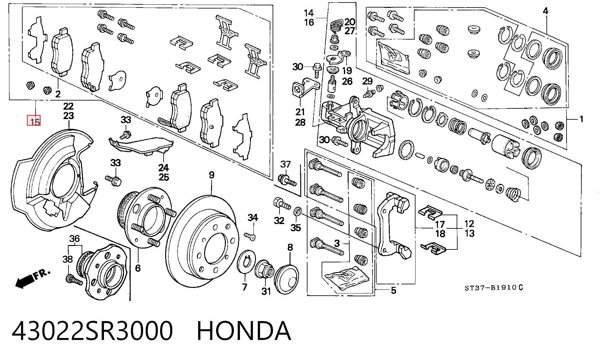 43022SR3000 Honda Sapatas do freio traseiras de disco