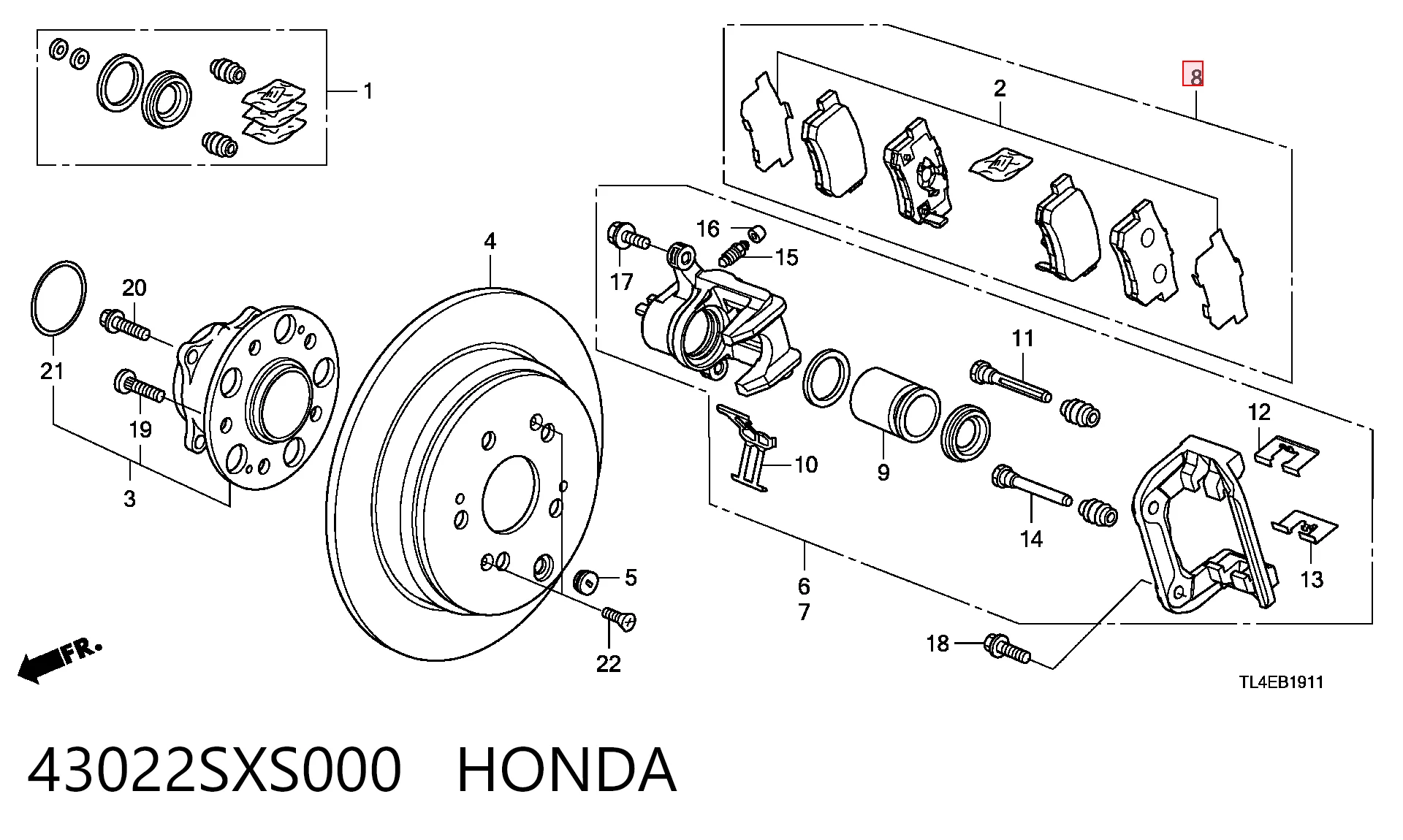 43022SXS000 Honda Sapatas do freio traseiras de disco