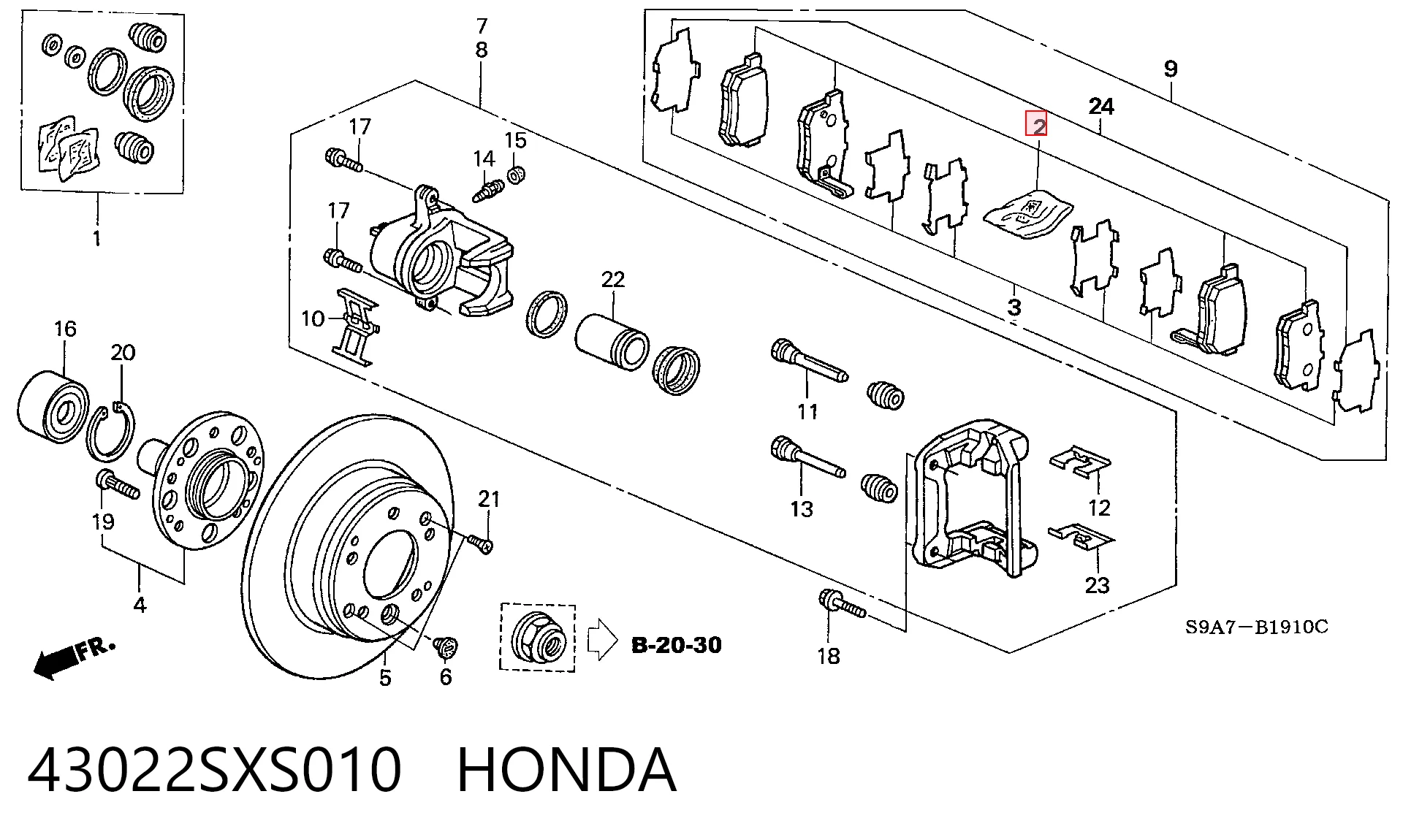 43022SXS010 Honda Sapatas do freio traseiras de disco
