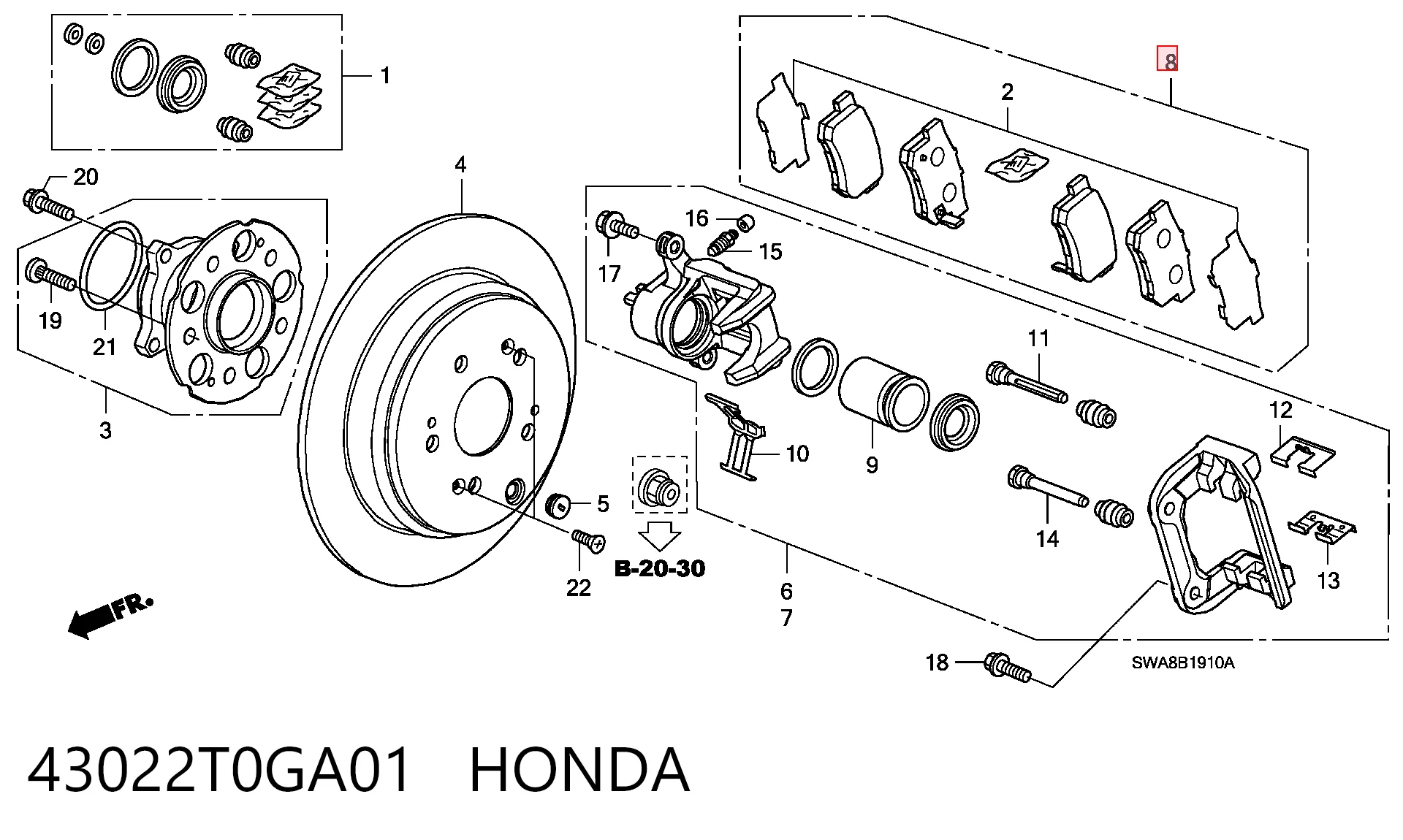 43022T0GA01 Honda Sapatas do freio traseiras de disco