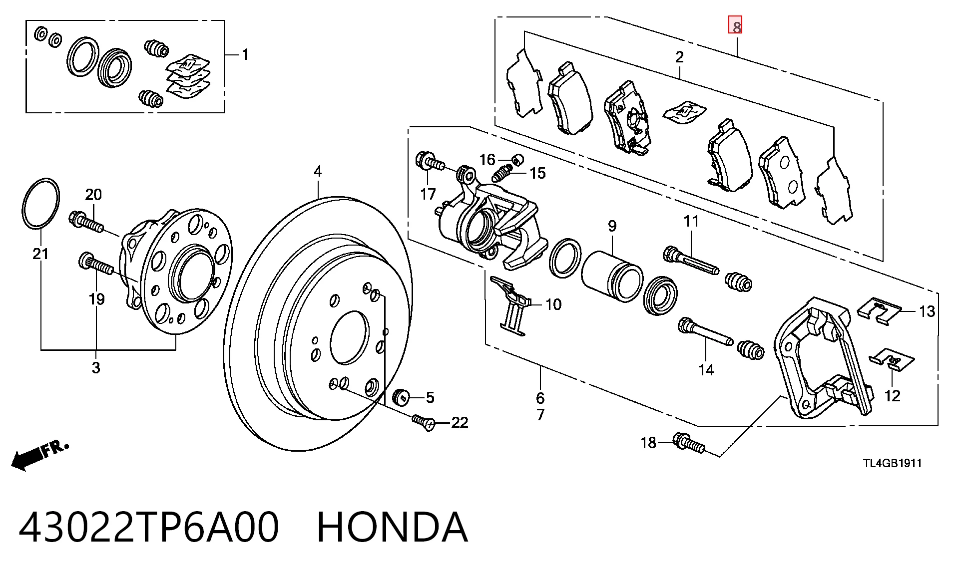 43022TP6A00 Honda Sapatas do freio traseiras de disco