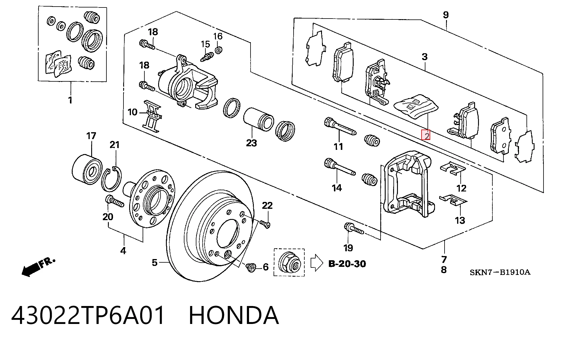43022TP6A01 Honda Sapatas do freio traseiras de disco