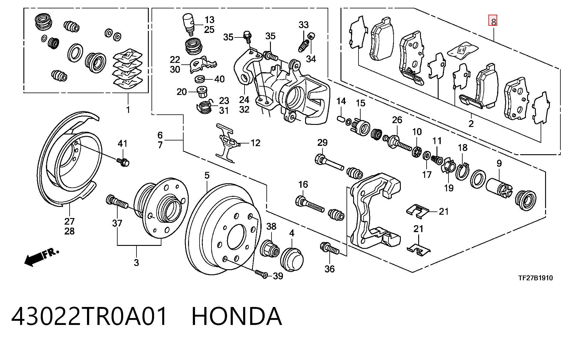 43022TR0A01 Honda Sapatas do freio traseiras de disco