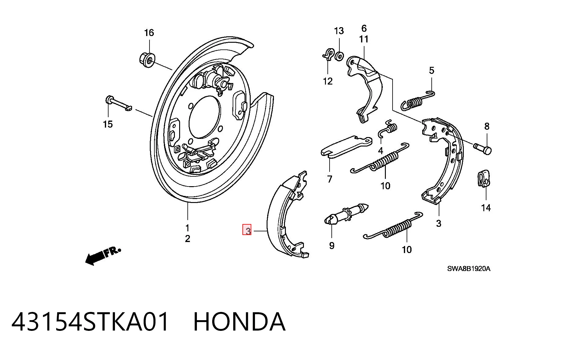 43154STKA01 Honda Sapatas do freio de estacionamento