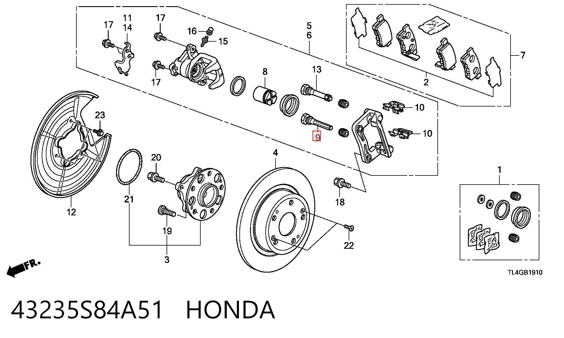 43235S84A51 Honda Guia de suporte traseiro