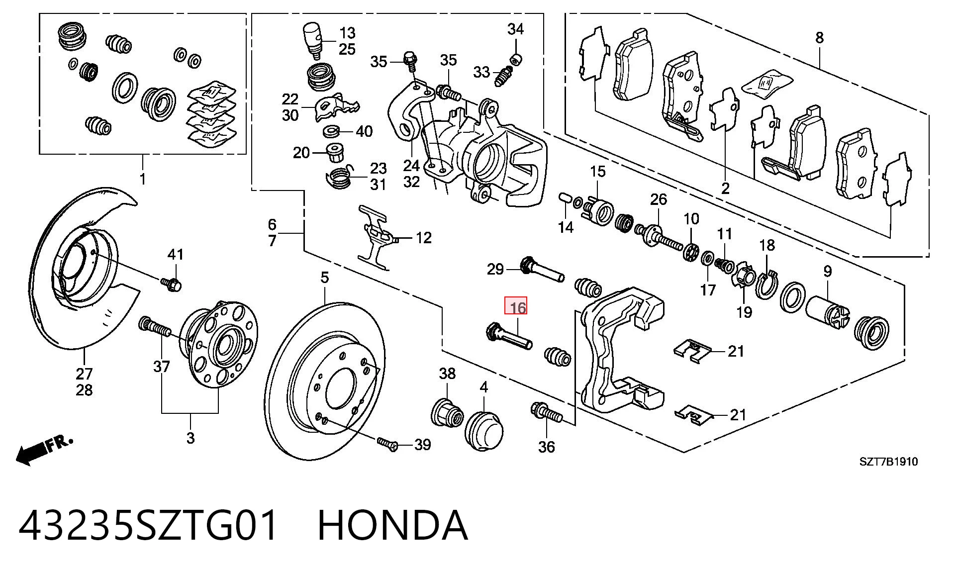43235SZTG01 Honda Guia inferior de suporte traseiro