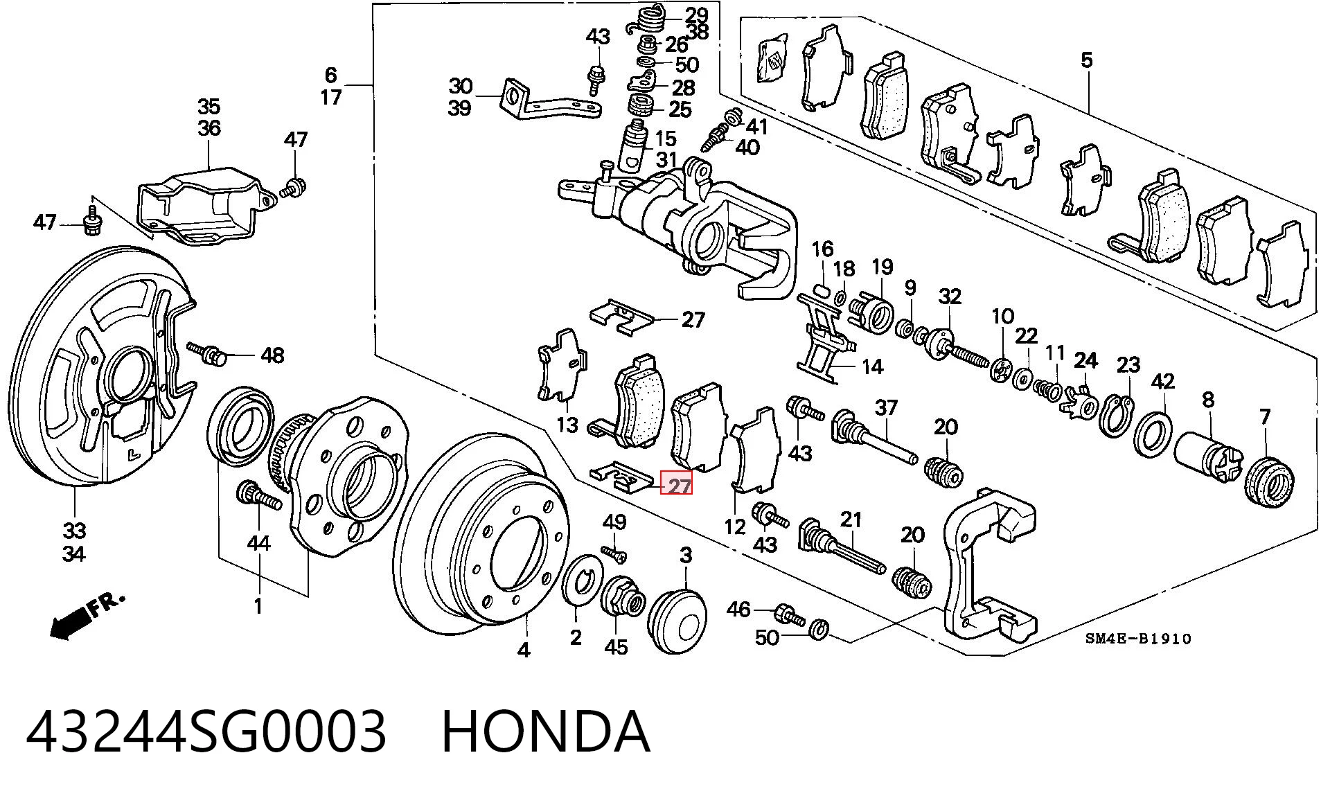 43244SG0003 Honda Kit de molas de fixação de sapatas de disco traseiras