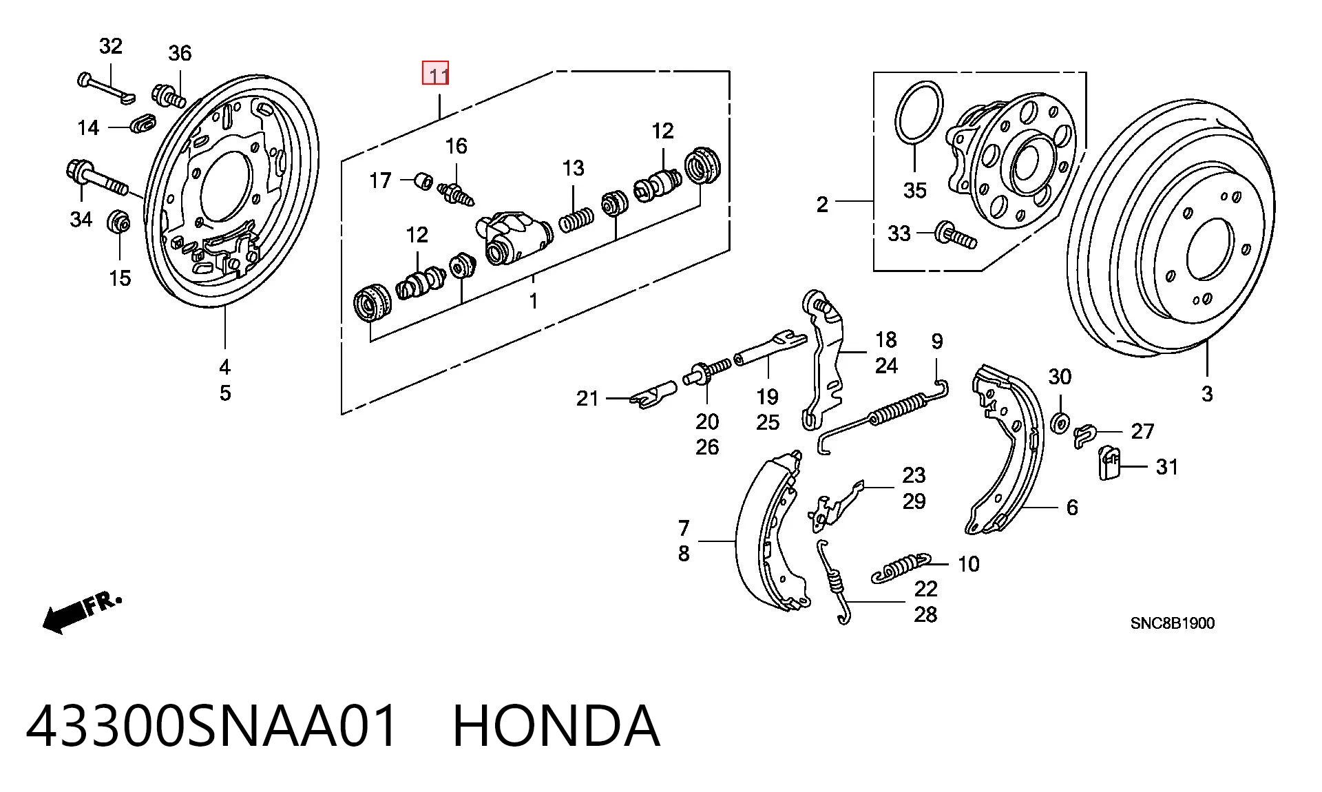 43300SNAA01 Honda Cilindro traseiro do freio de rodas de trabalho