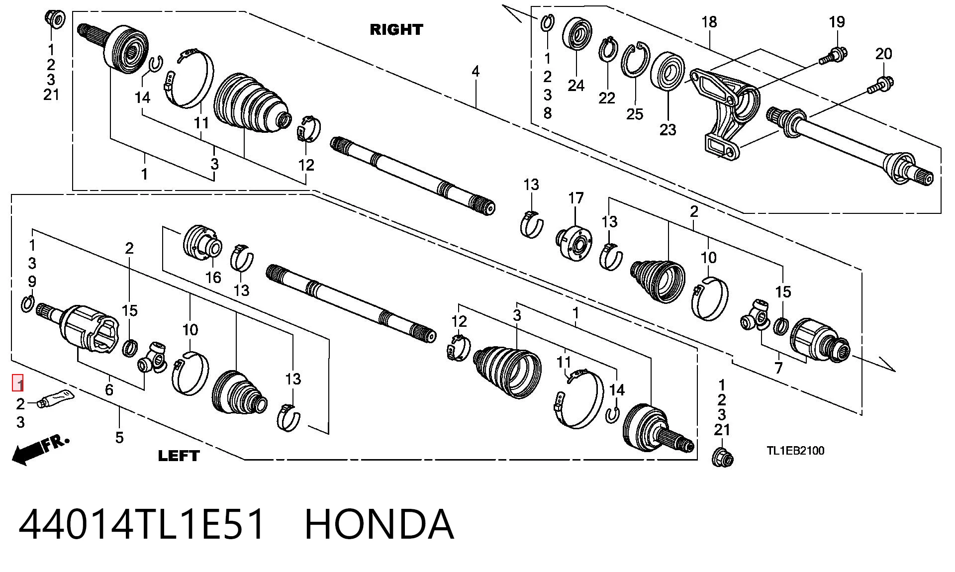 Junta homocinética externa dianteira para Honda Accord CU