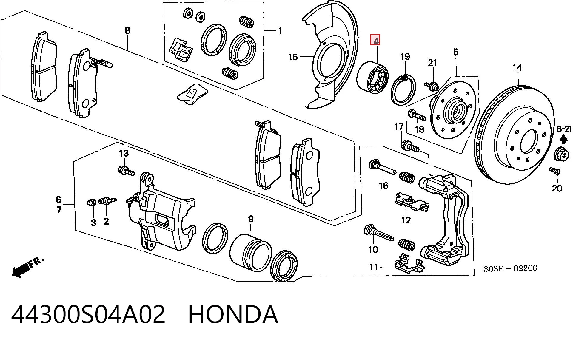 44300S04A02 Honda Rolamento de cubo dianteiro