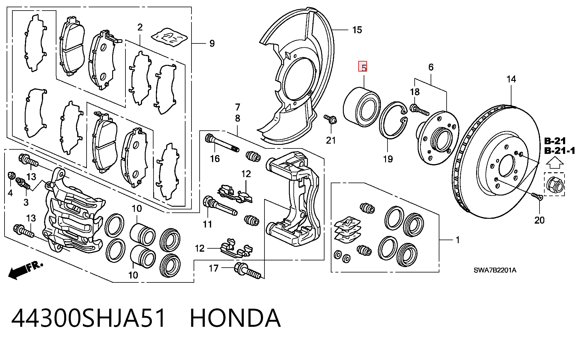 44300SHJA51 Honda Rolamento de cubo traseiro