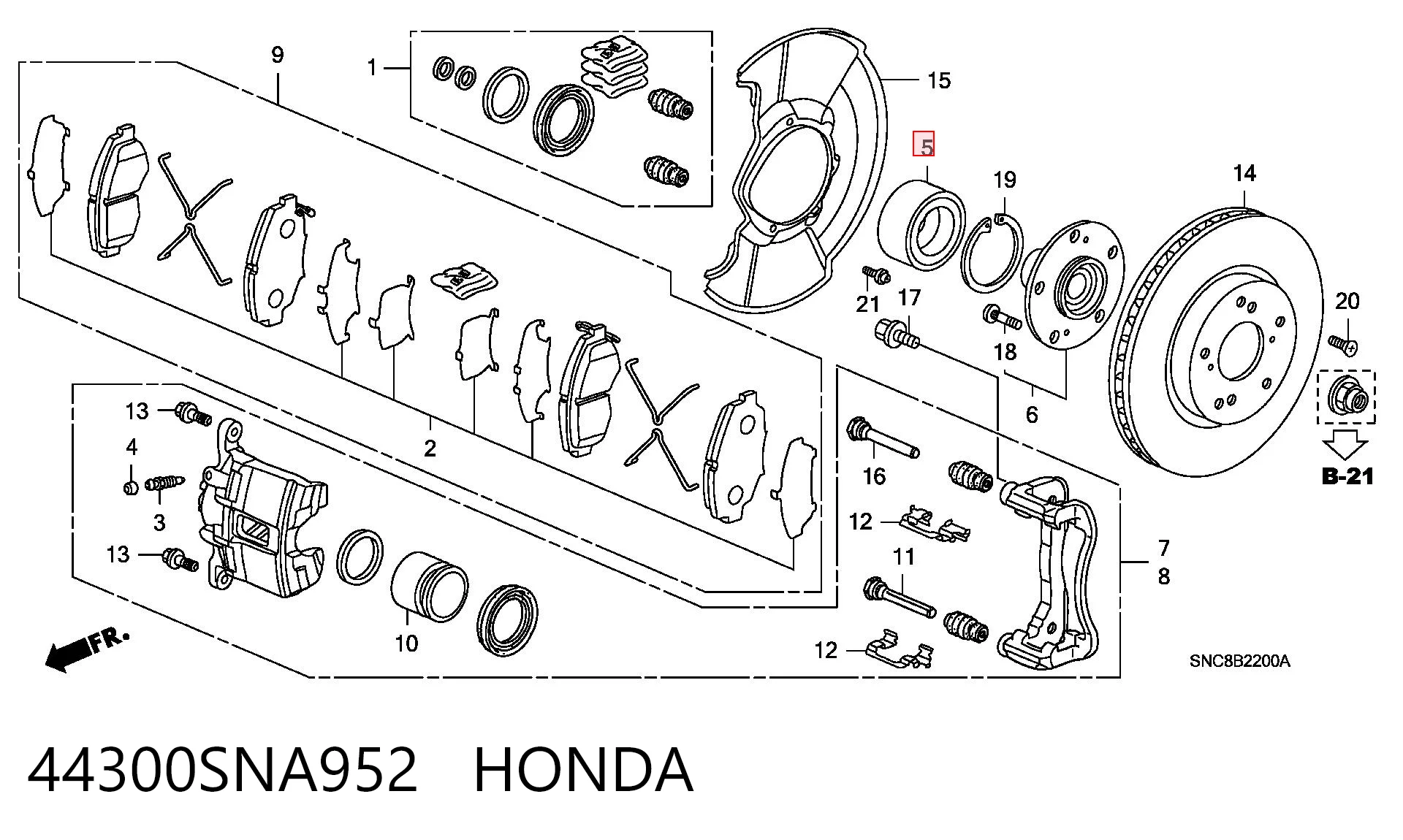 44300SNA952 Honda Rolamento de cubo dianteiro