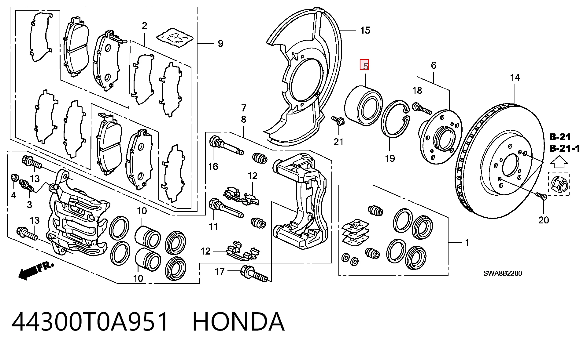 44300T0A951 Honda Rolamento de cubo traseiro