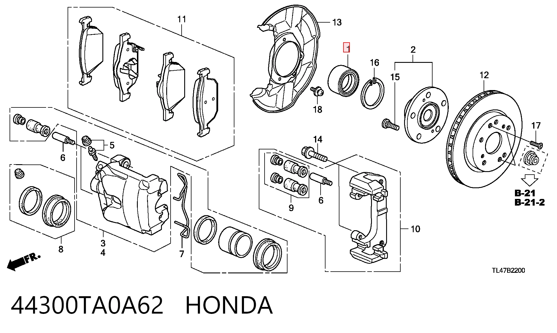 44300TA0A62 Honda Rolamento de cubo dianteiro