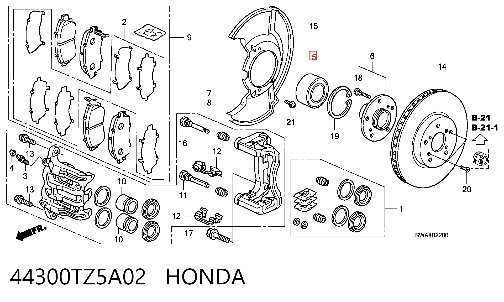 44300TZ5A02 Honda Rolamento de cubo traseiro