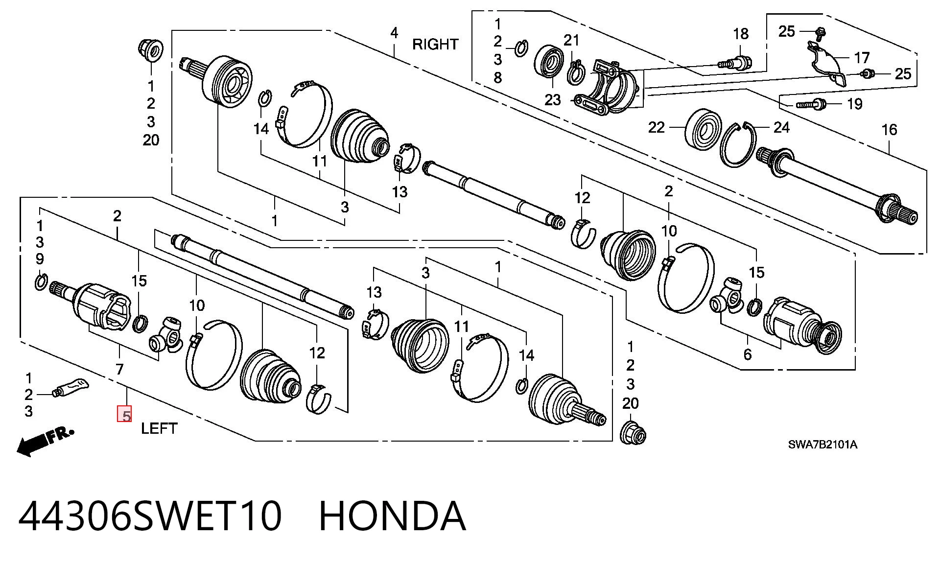 44306SWET10 Honda Semieixo (acionador) dianteiro esquerdo