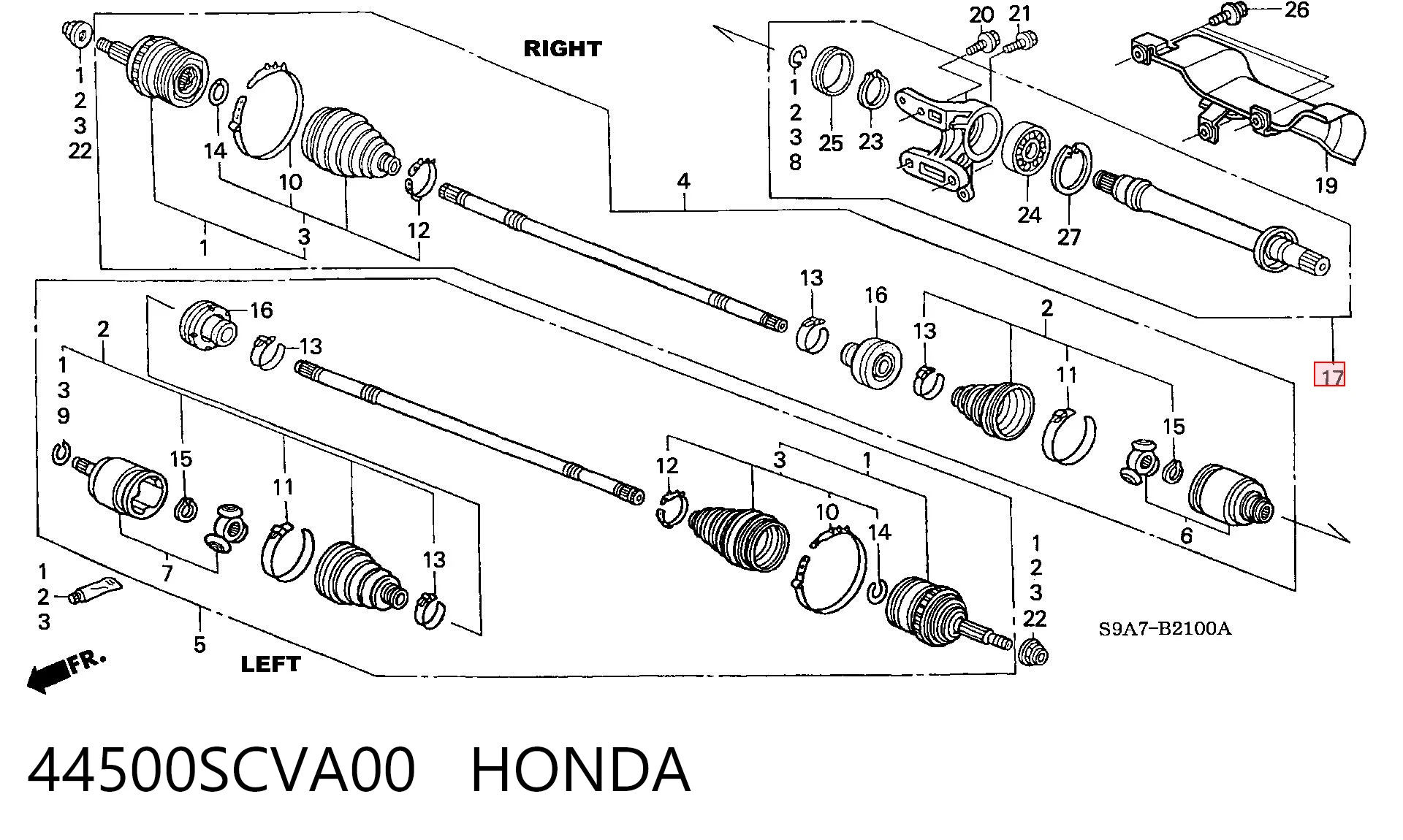 44500SCVA00 Honda Veio de acionamento do semieixo intermédio