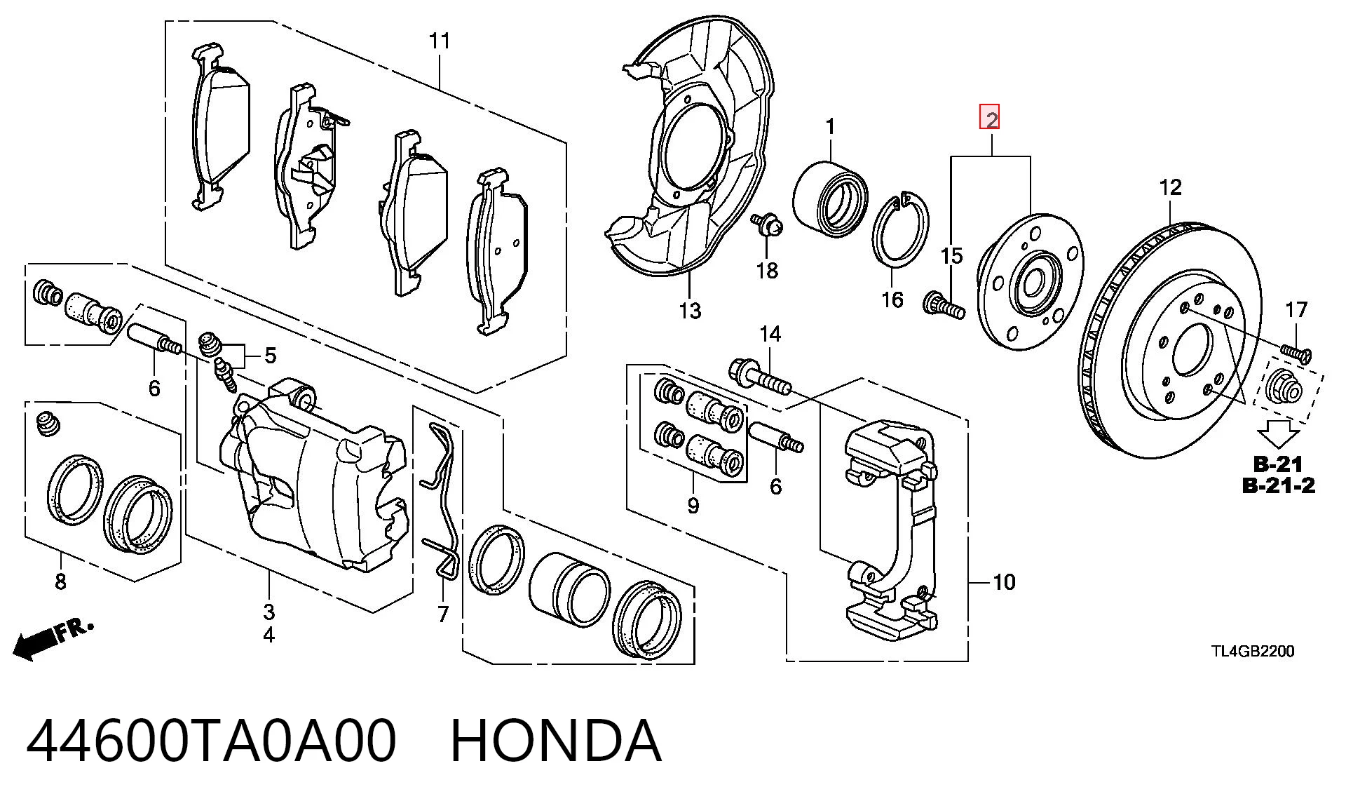 44600TA0A00 Honda Cubo dianteiro