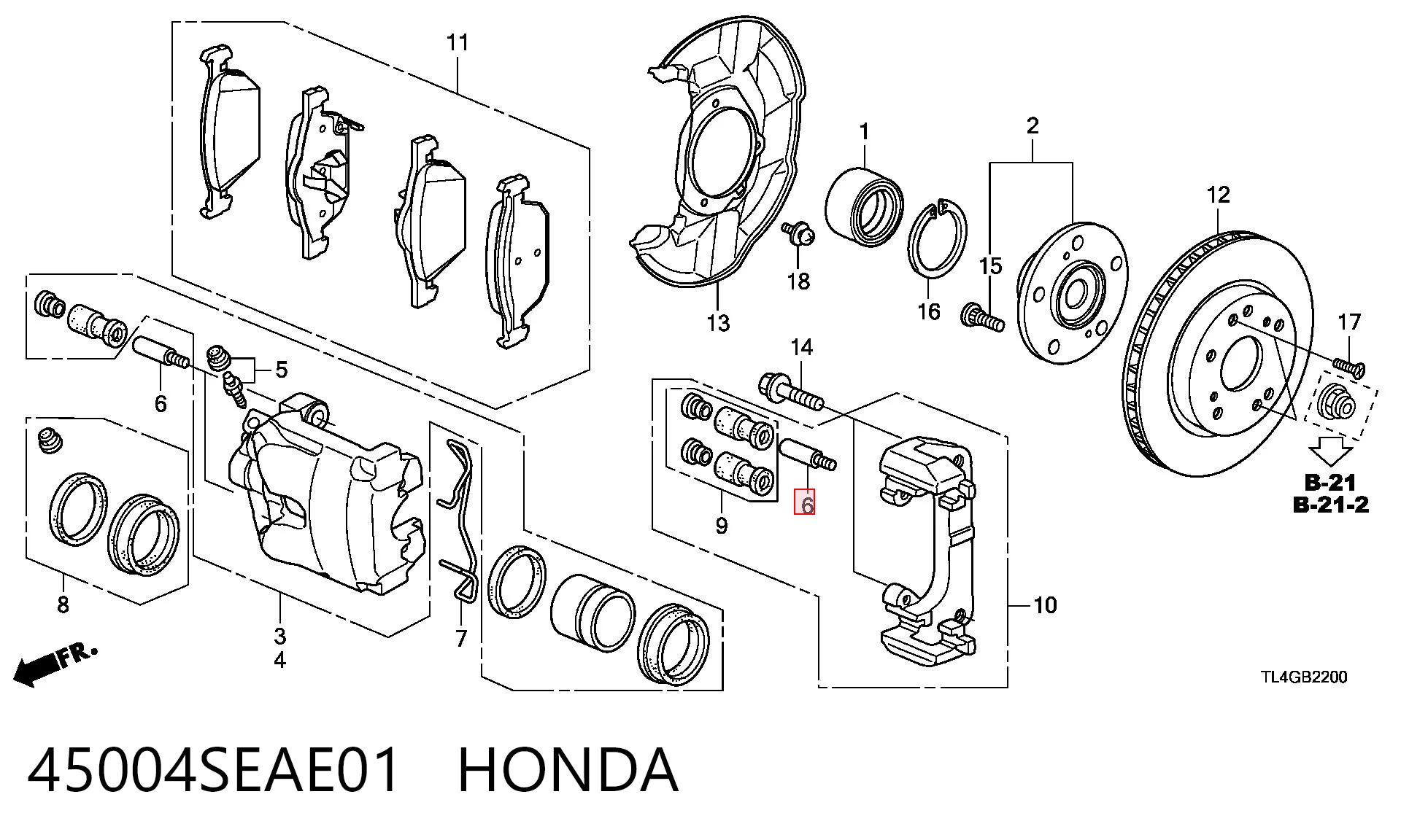 45004SEAE01 Honda Guia de suporte dianteiro